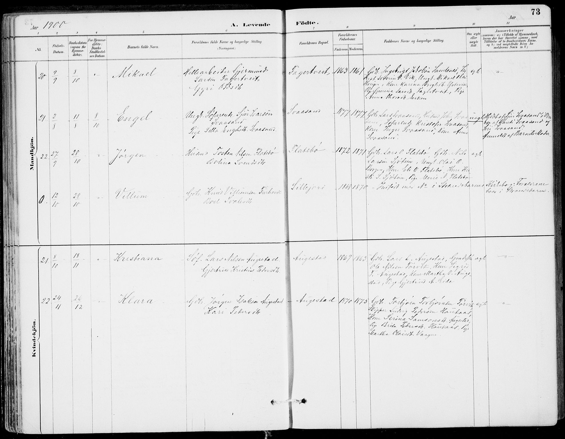 Strandebarm sokneprestembete, AV/SAB-A-78401/H/Haa: Parish register (official) no. E  1, 1886-1908, p. 73