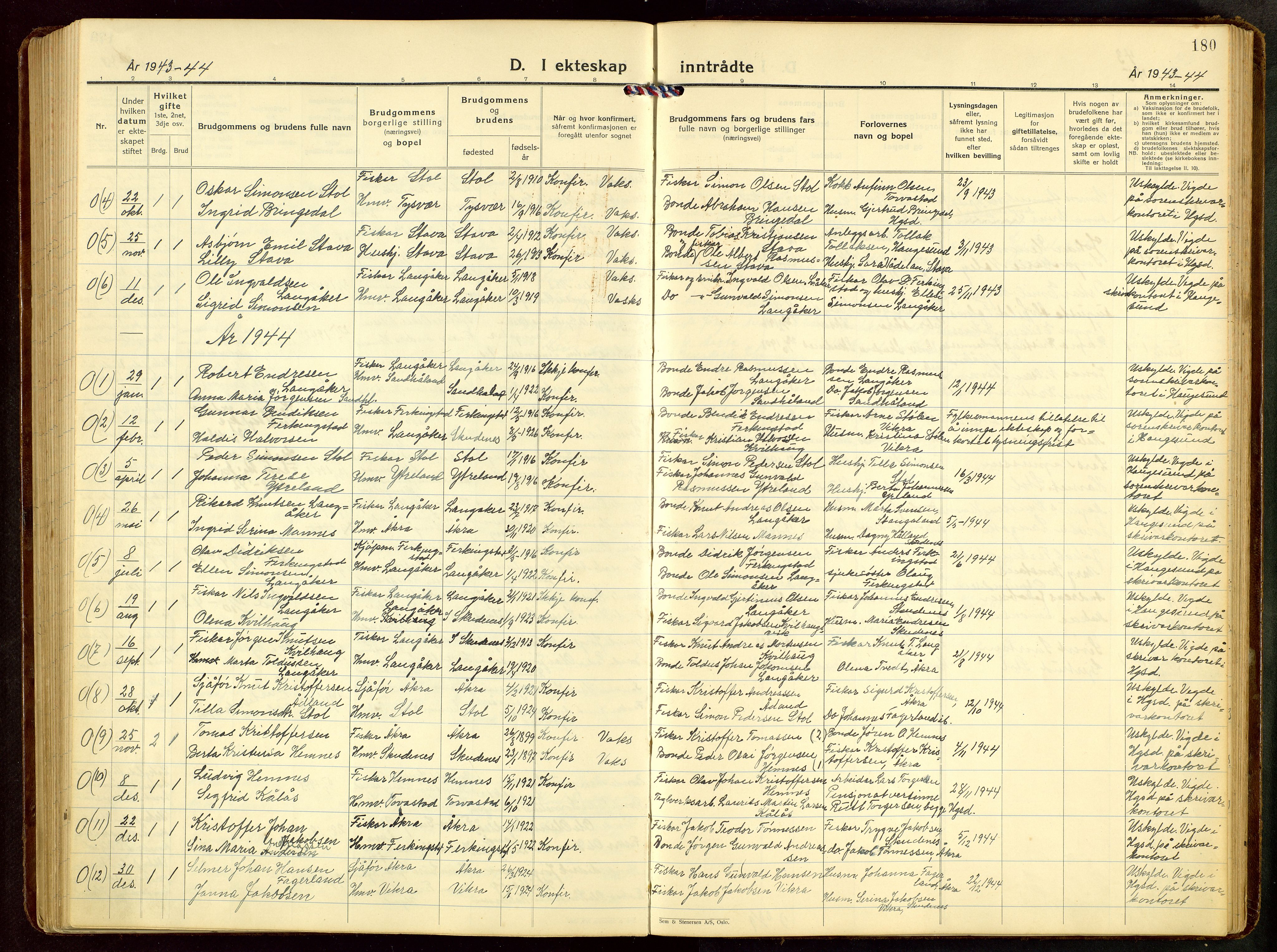 Skudenes sokneprestkontor, AV/SAST-A -101849/H/Ha/Hab/L0012: Parish register (copy) no. B 12, 1936-1968, p. 180