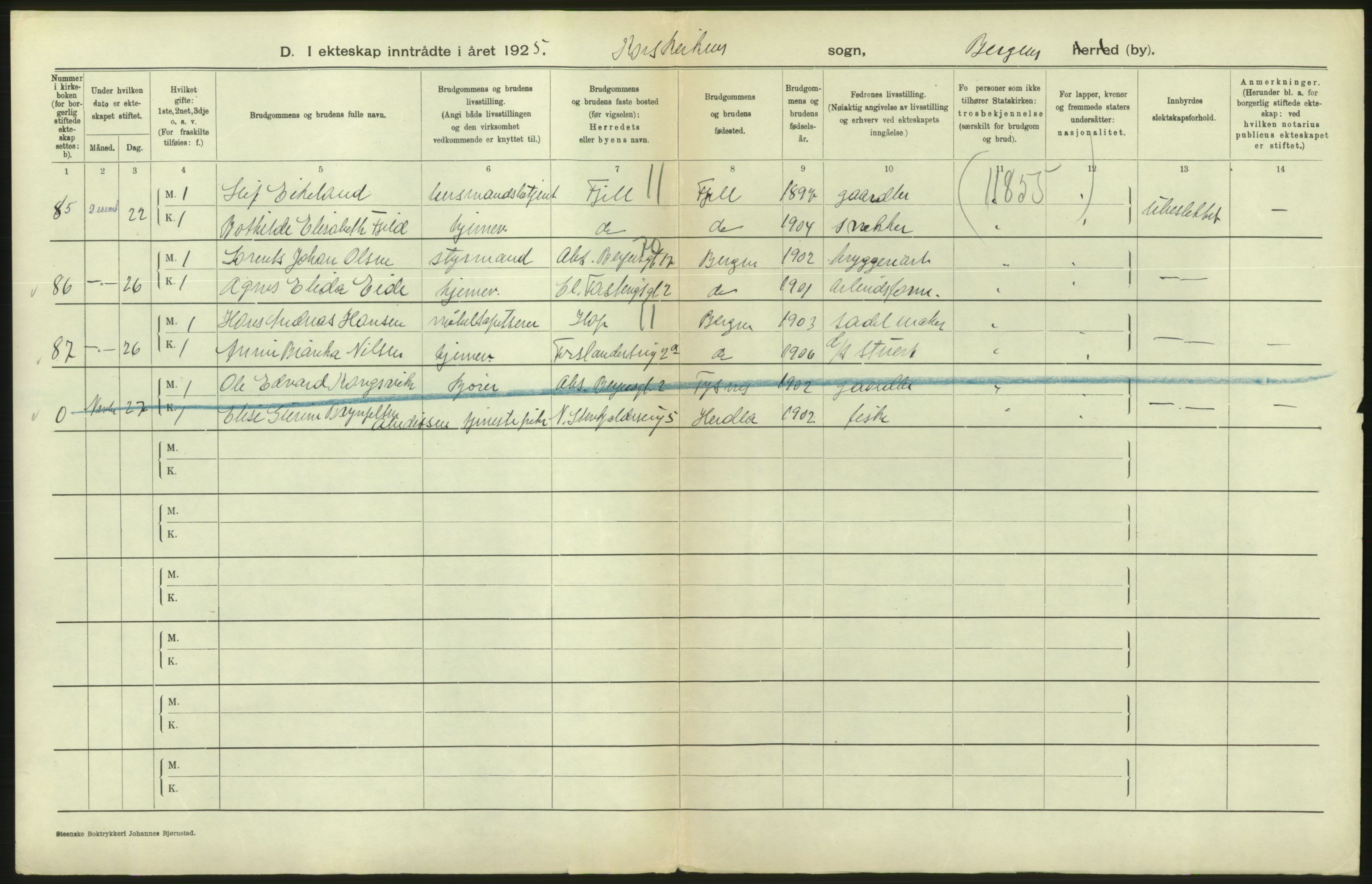 Statistisk sentralbyrå, Sosiodemografiske emner, Befolkning, RA/S-2228/D/Df/Dfc/Dfce/L0029: Bergen: Gifte, døde., 1925, p. 46