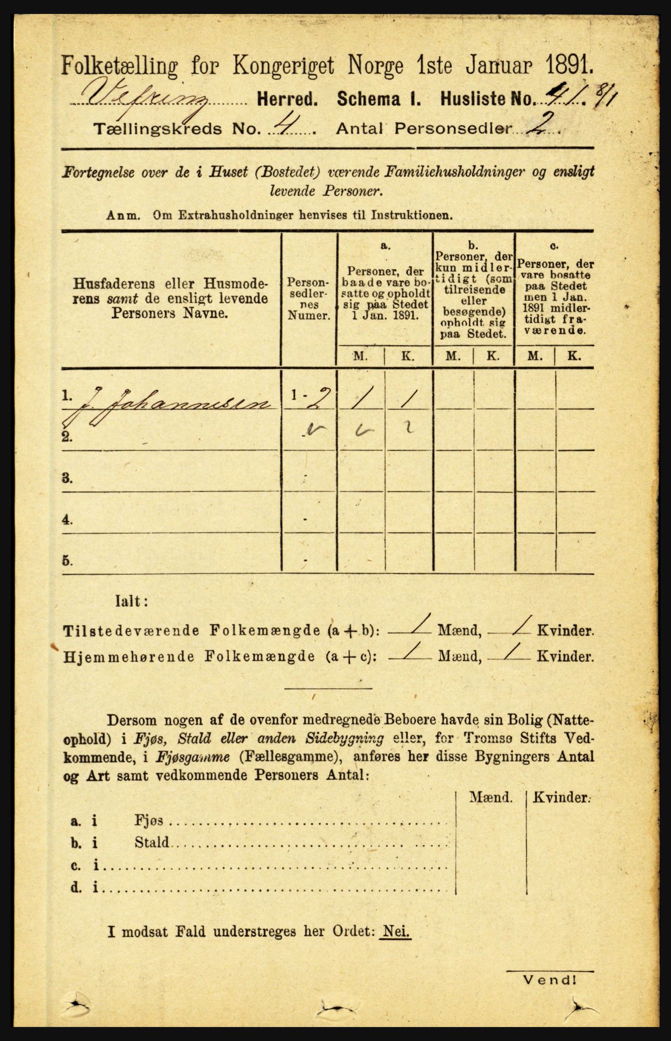 RA, 1891 census for 1434 Vevring, 1891, p. 1189