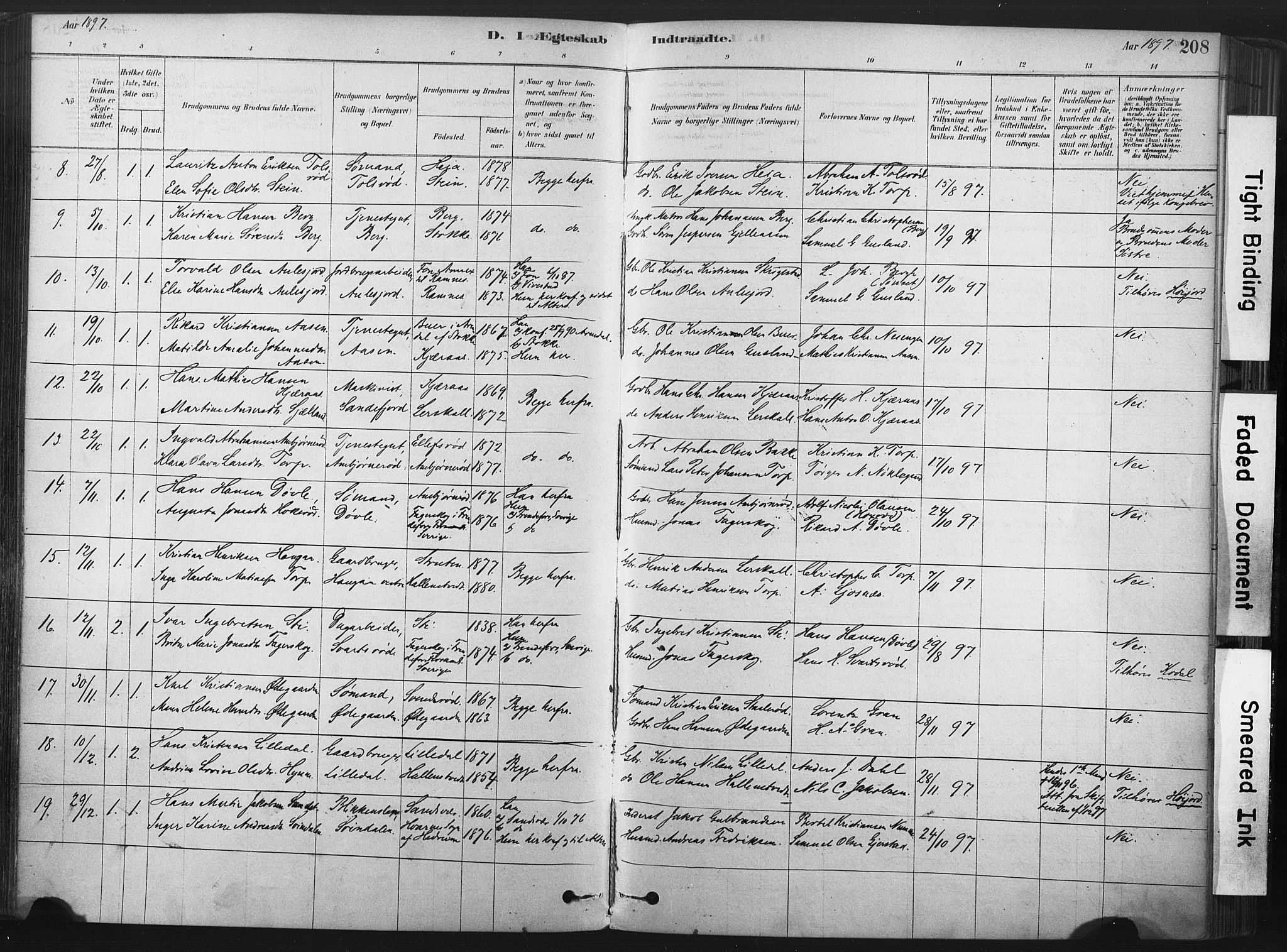 Andebu kirkebøker, AV/SAKO-A-336/F/Fa/L0007: Parish register (official) no. 7, 1878-1899, p. 208