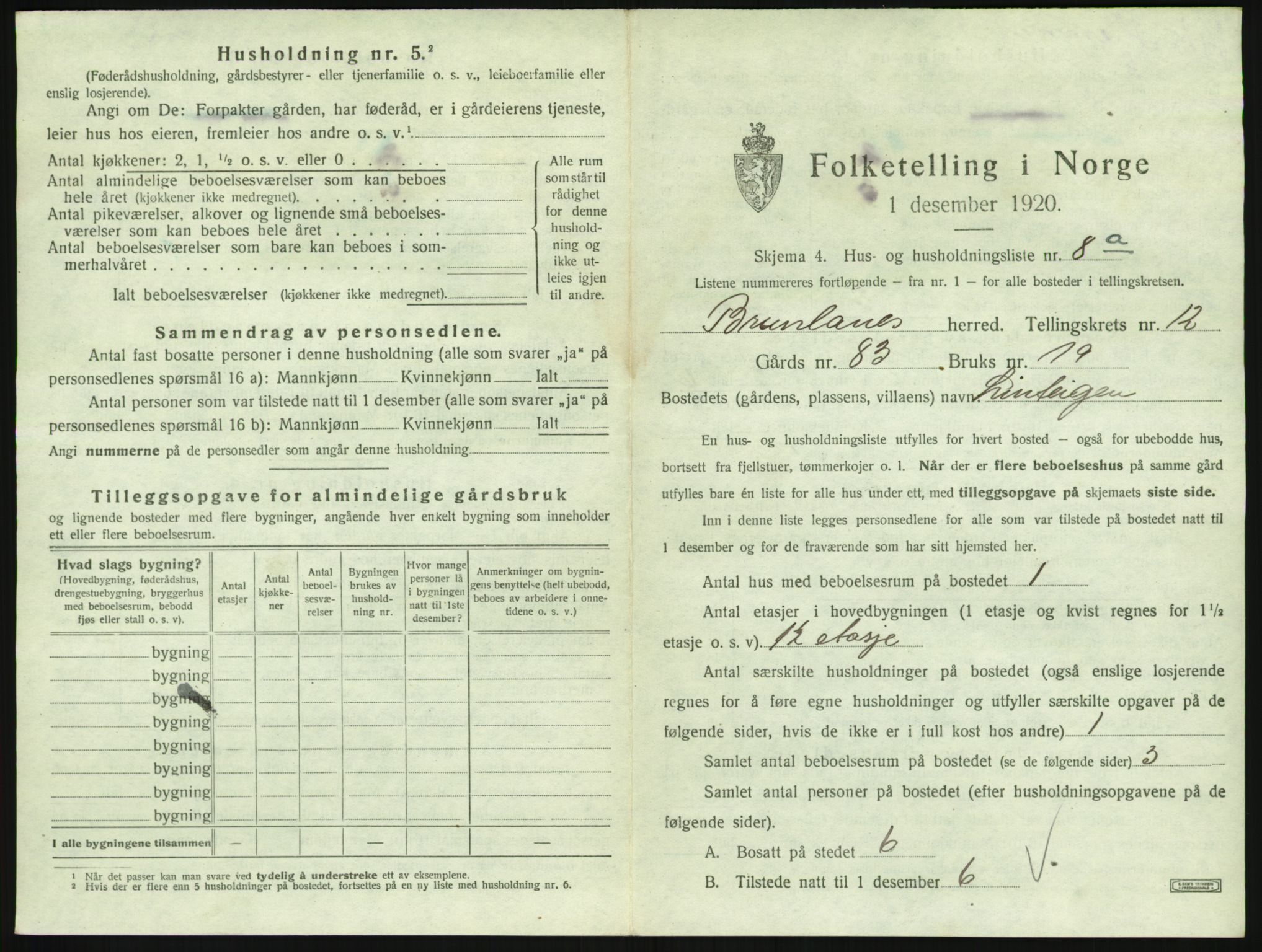 SAKO, 1920 census for Brunlanes, 1920, p. 1709