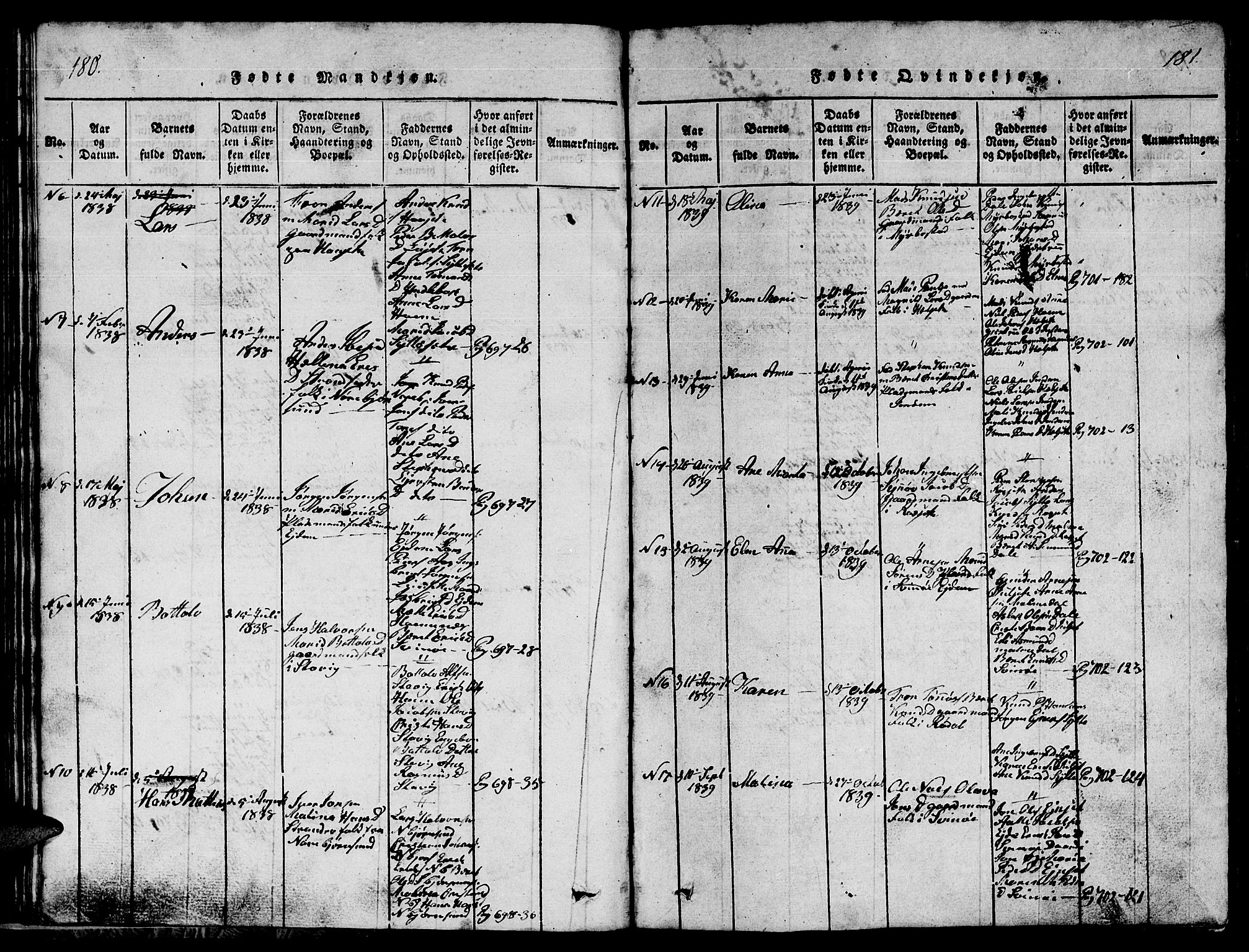 Ministerialprotokoller, klokkerbøker og fødselsregistre - Møre og Romsdal, SAT/A-1454/565/L0752: Parish register (copy) no. 565C01, 1817-1844, p. 180-181