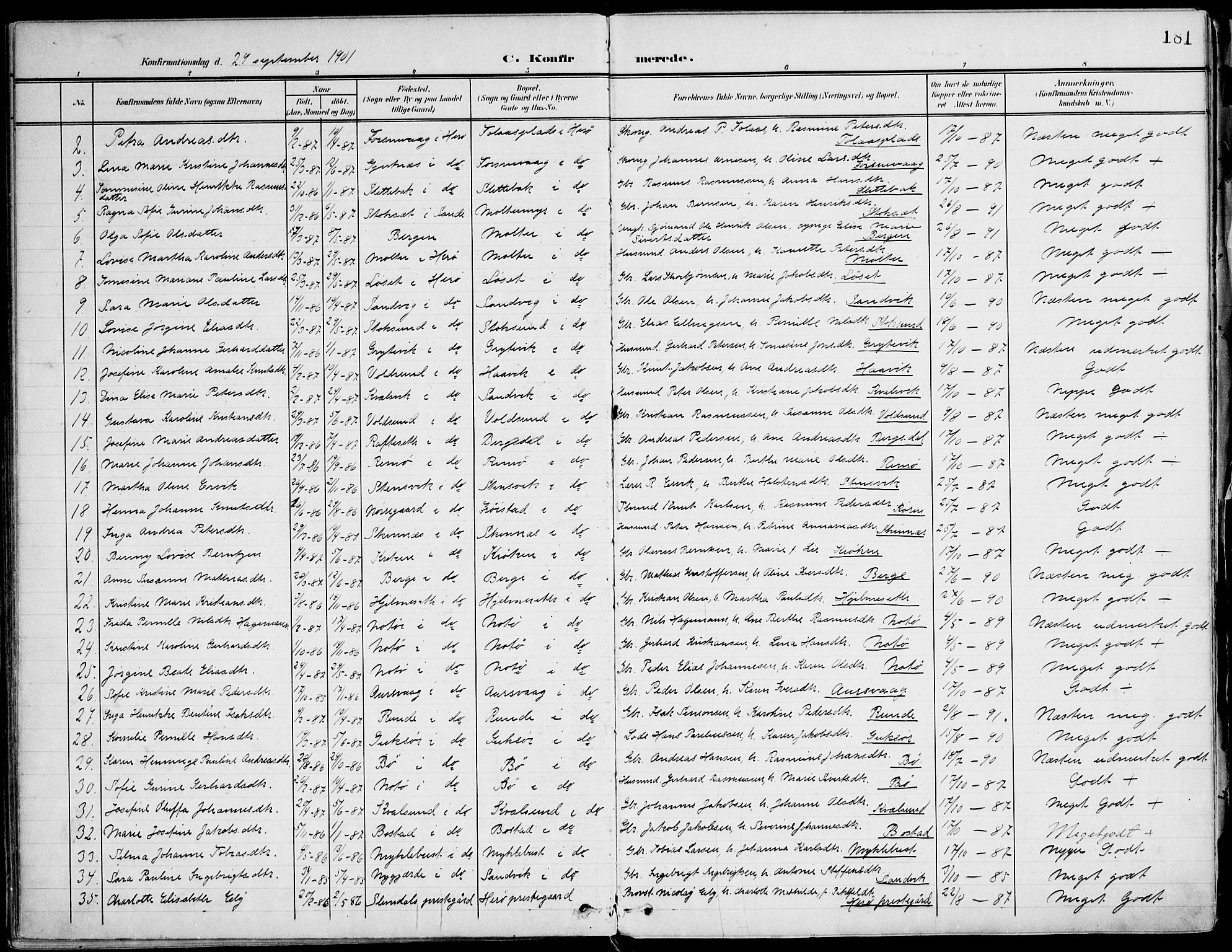 Ministerialprotokoller, klokkerbøker og fødselsregistre - Møre og Romsdal, SAT/A-1454/507/L0075: Parish register (official) no. 507A10, 1901-1920, p. 181