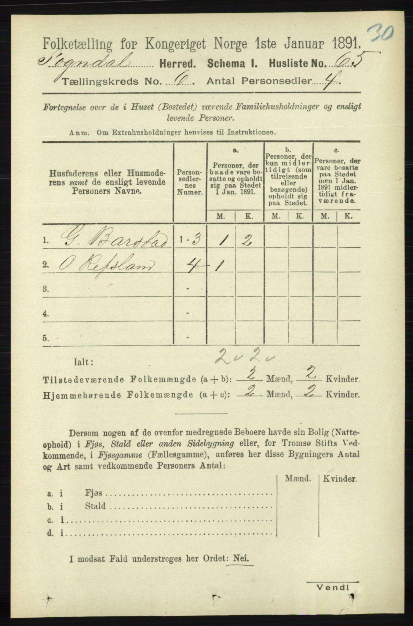 RA, 1891 census for 1111 Sokndal, 1891, p. 1634