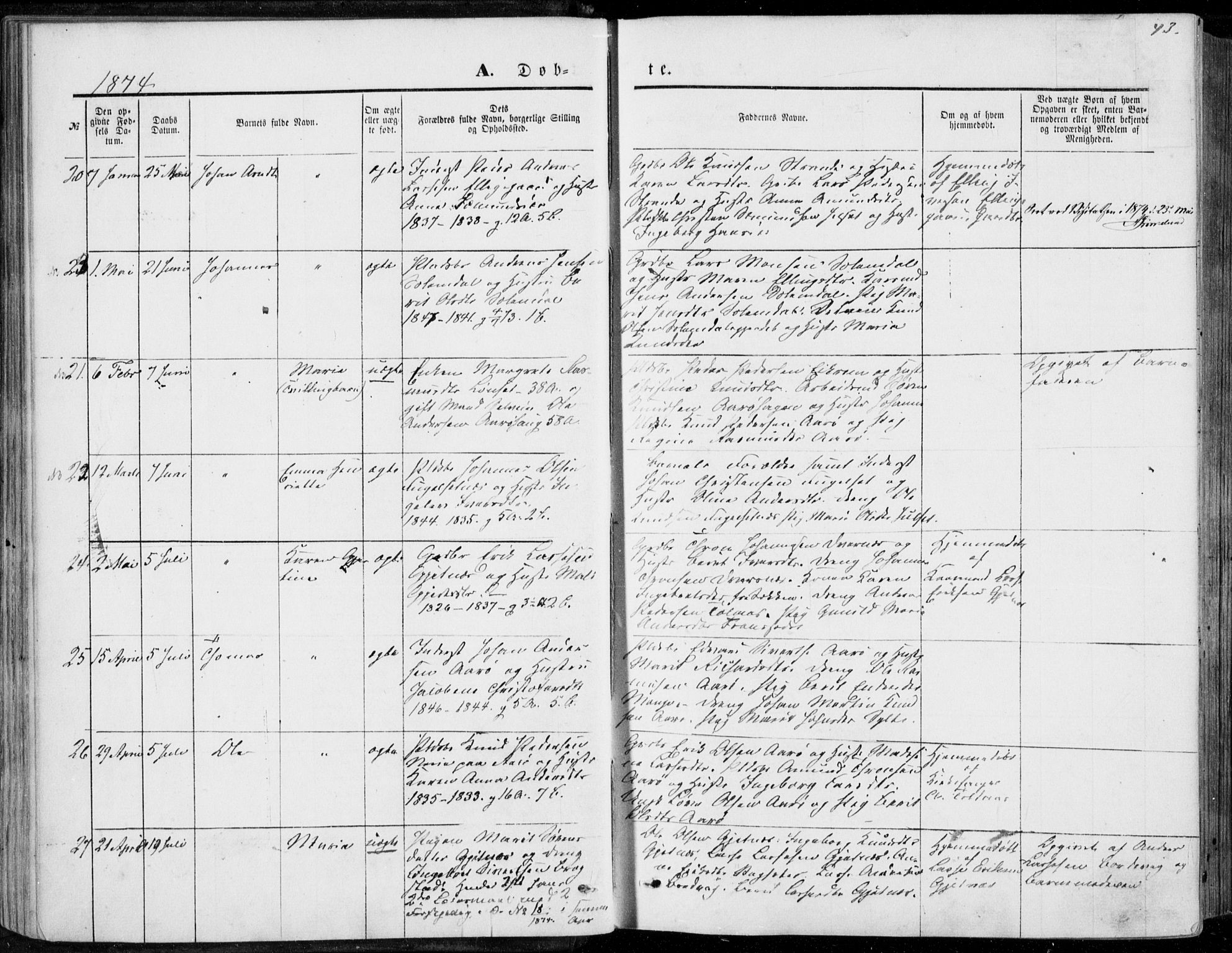 Ministerialprotokoller, klokkerbøker og fødselsregistre - Møre og Romsdal, AV/SAT-A-1454/555/L0655: Parish register (official) no. 555A05, 1869-1886, p. 43