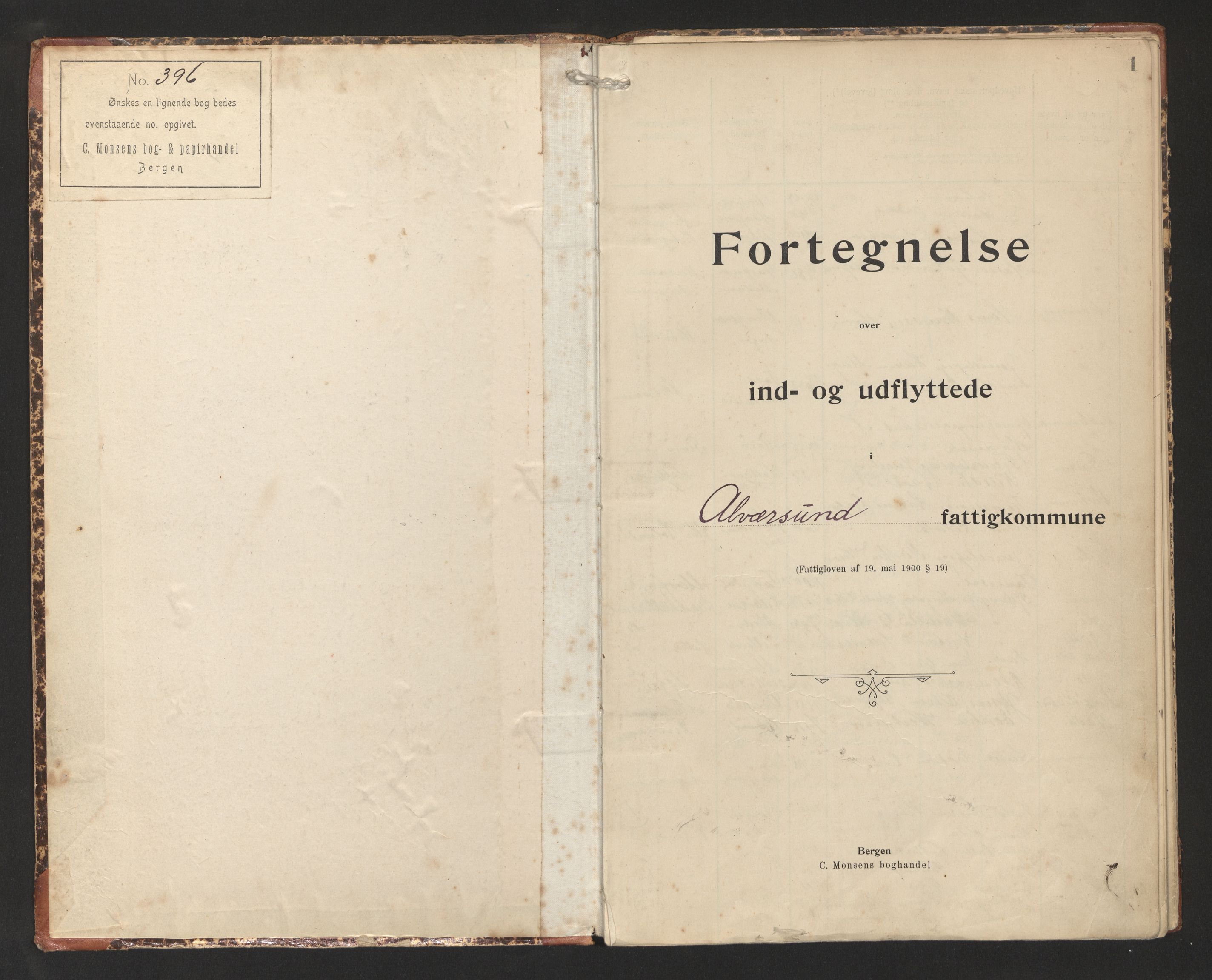 Lensmannen i Alversund, AV/SAB-A-30701/0020/L0004: Protokoll over inn- og utflytte, Alversund, 1901-1934, p. 1