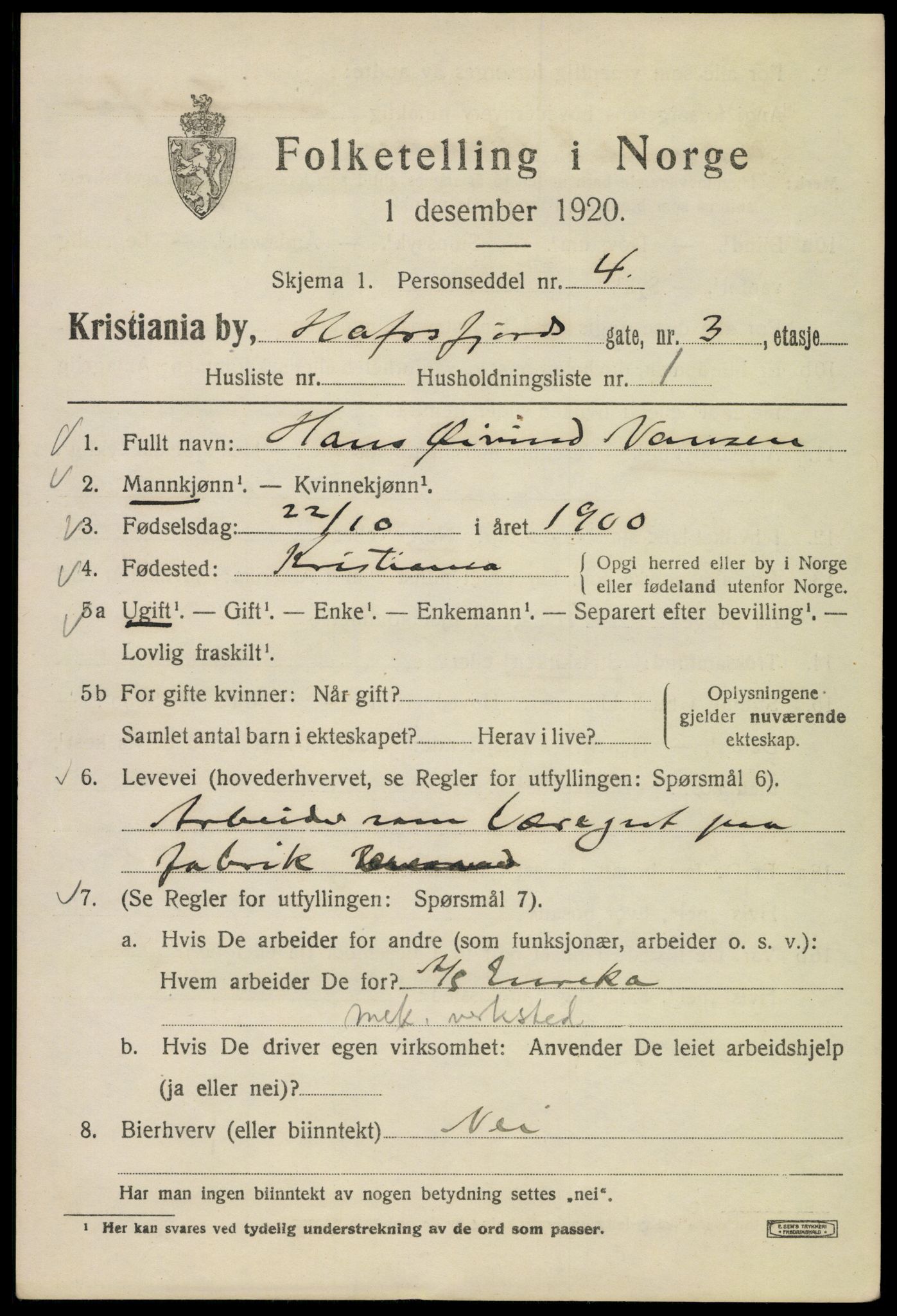 SAO, 1920 census for Kristiania, 1920, p. 266757