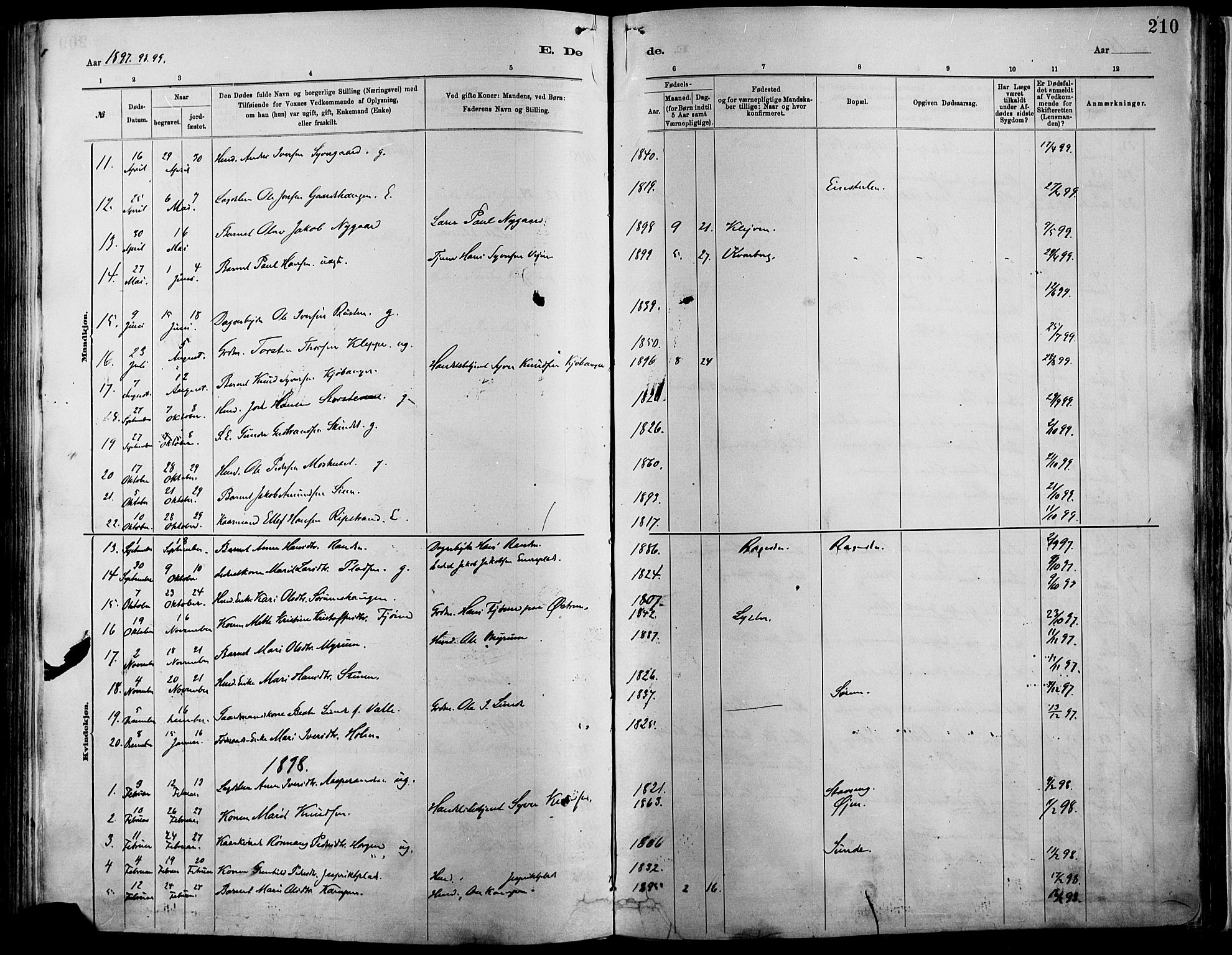 Vågå prestekontor, SAH/PREST-076/H/Ha/Haa/L0009: Parish register (official) no. 9, 1886-1904, p. 210