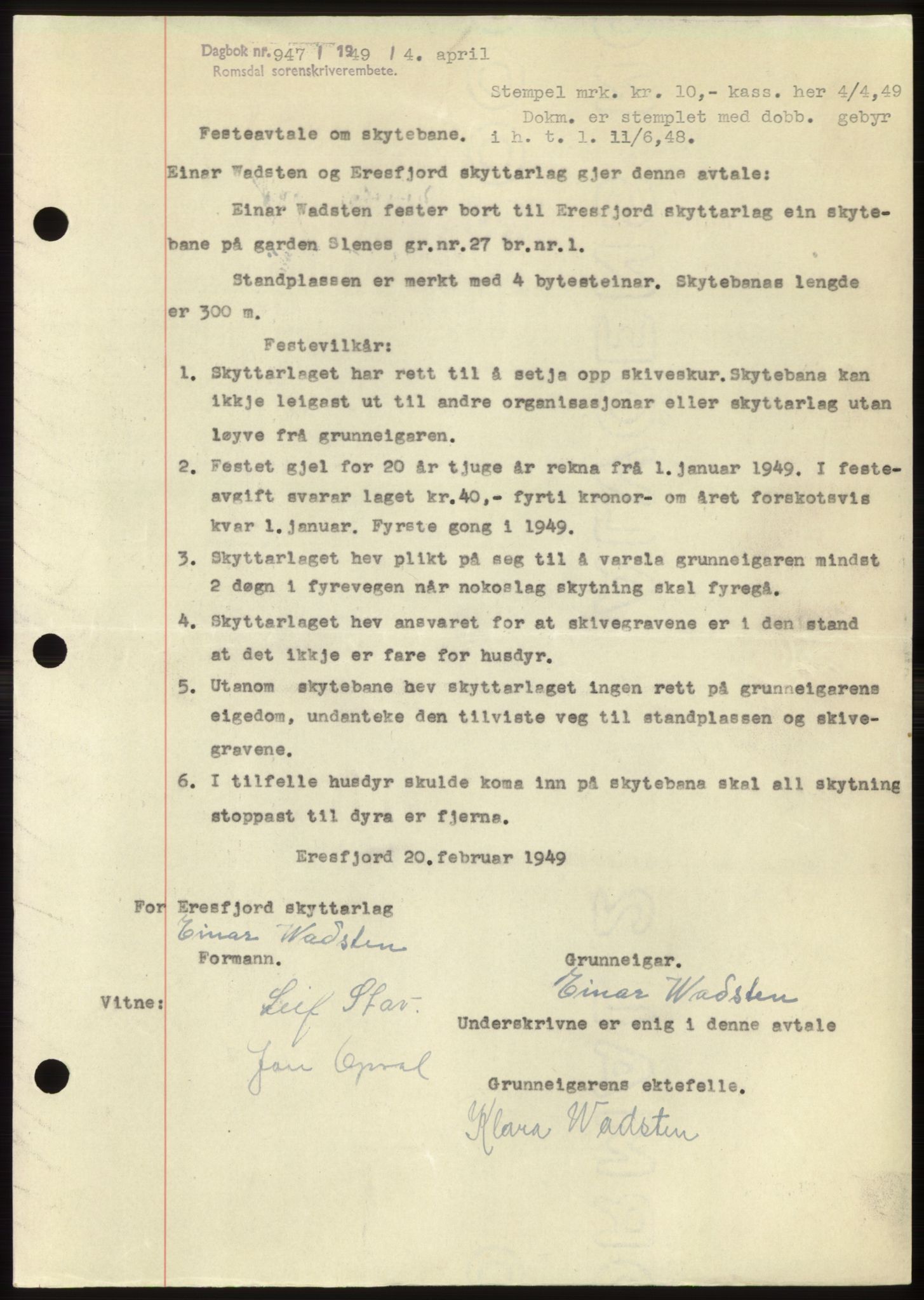 Romsdal sorenskriveri, AV/SAT-A-4149/1/2/2C: Mortgage book no. B4, 1948-1949, Diary no: : 947/1949