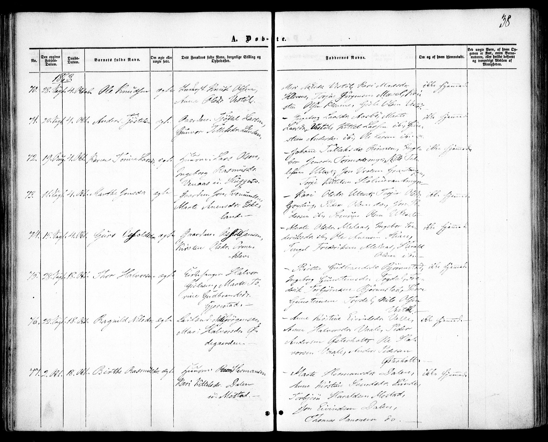 Gjerstad sokneprestkontor, SAK/1111-0014/F/Fa/Faa/L0007: Parish register (official) no. A 7, 1858-1875, p. 38