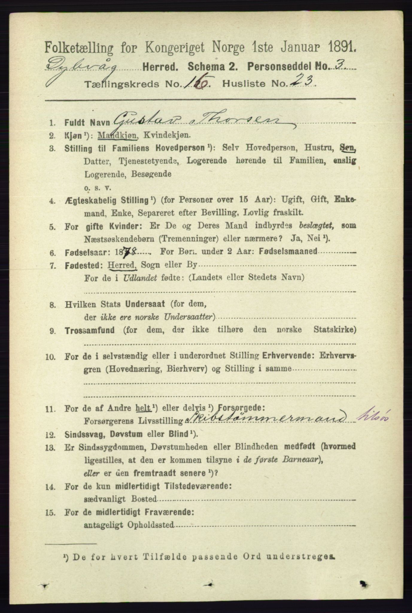 RA, 1891 census for 0915 Dypvåg, 1891, p. 6545
