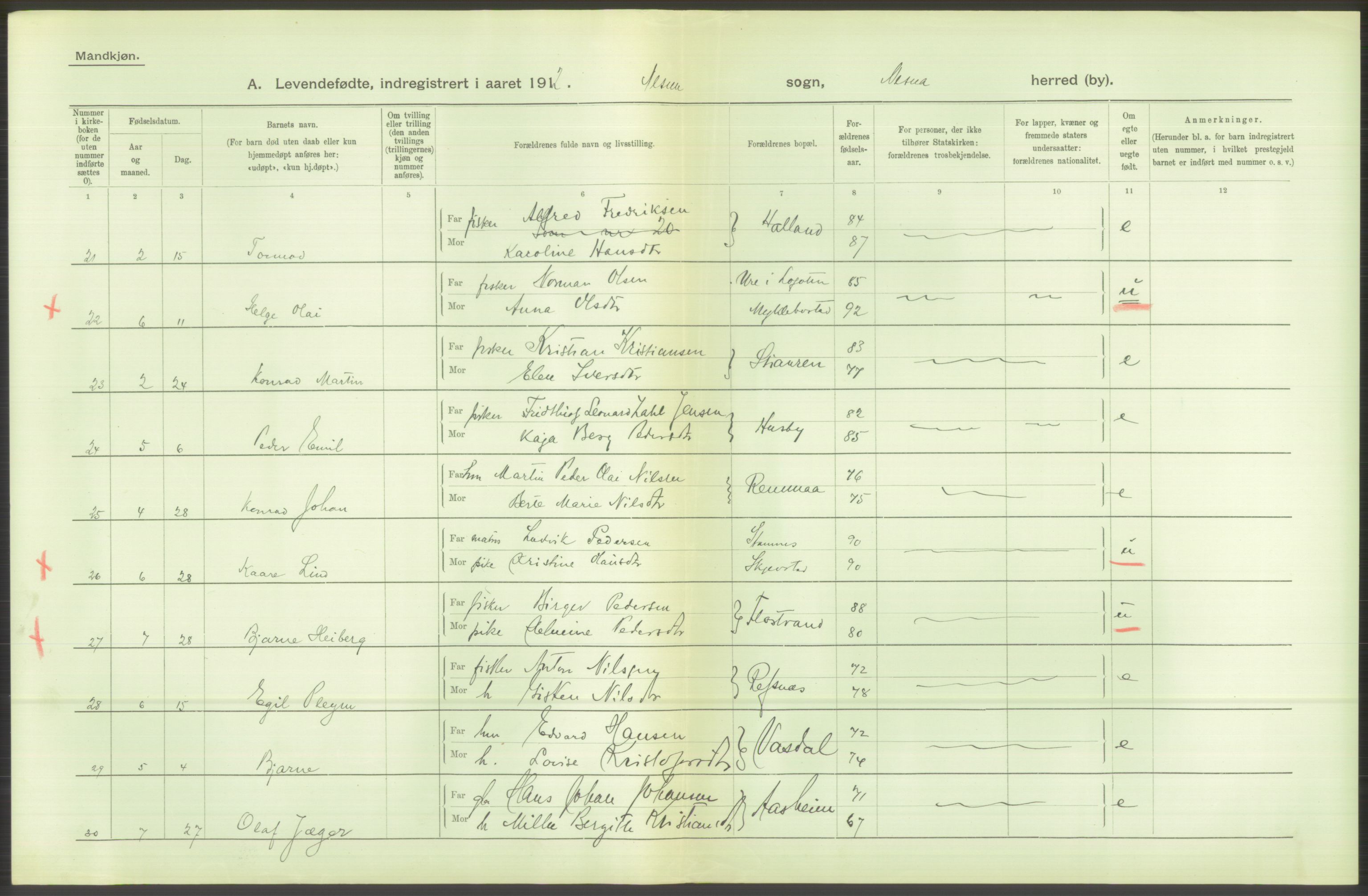 Statistisk sentralbyrå, Sosiodemografiske emner, Befolkning, AV/RA-S-2228/D/Df/Dfb/Dfbb/L0046: Nordlands amt: Levendefødte menn og kvinner. Bygder., 1912, p. 90