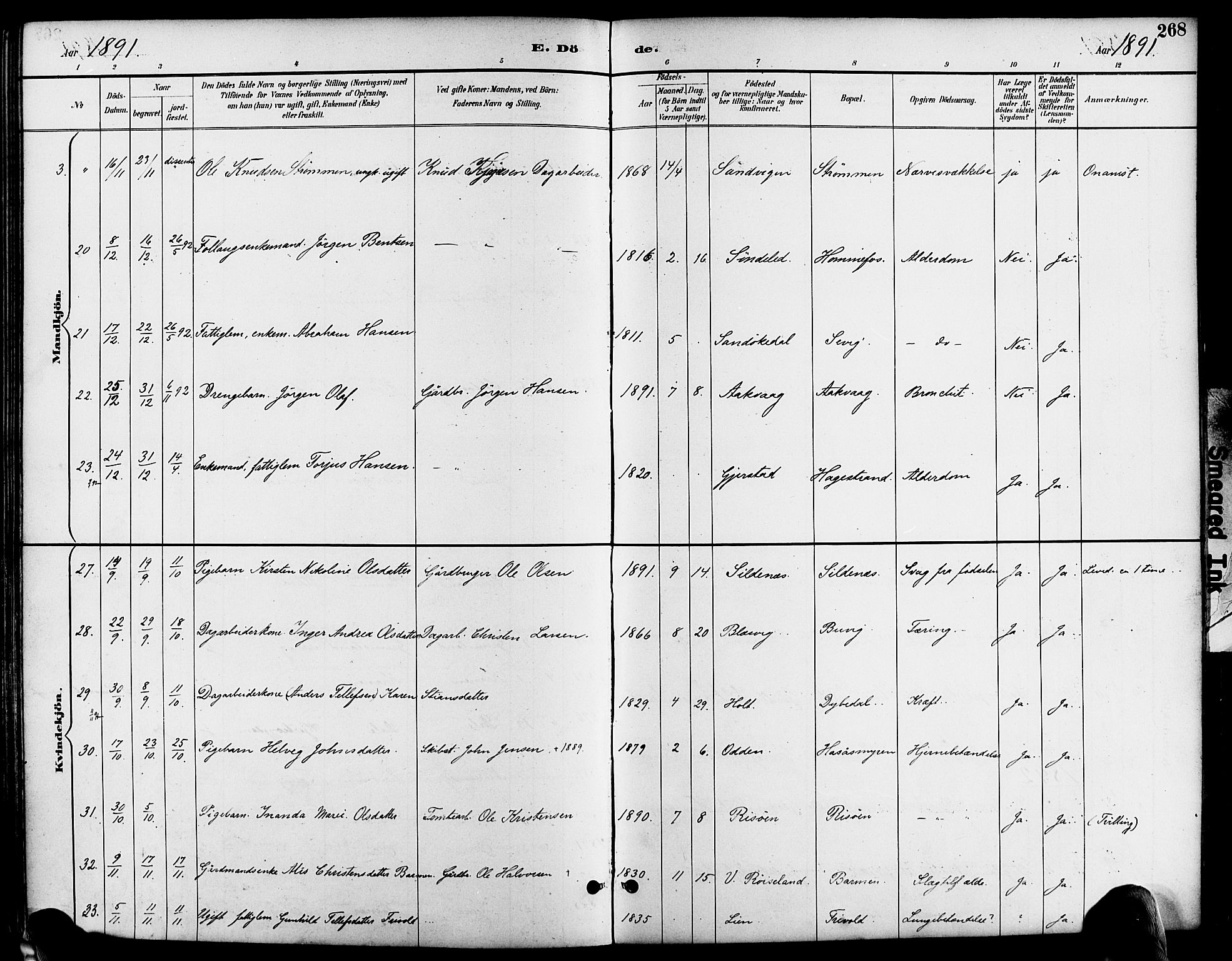 Søndeled sokneprestkontor, AV/SAK-1111-0038/F/Fa/L0005: Parish register (official) no. A 5, 1889-1899, p. 268