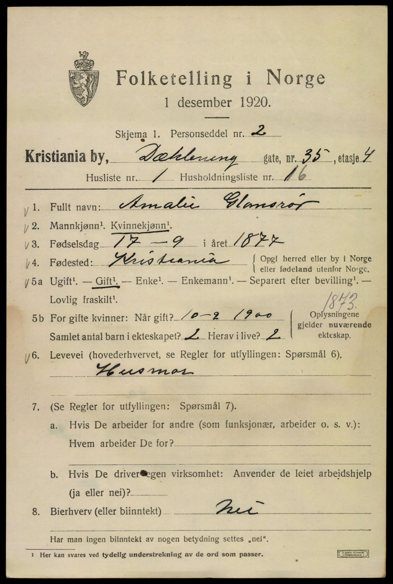 SAO, 1920 census for Kristiania, 1920, p. 206389