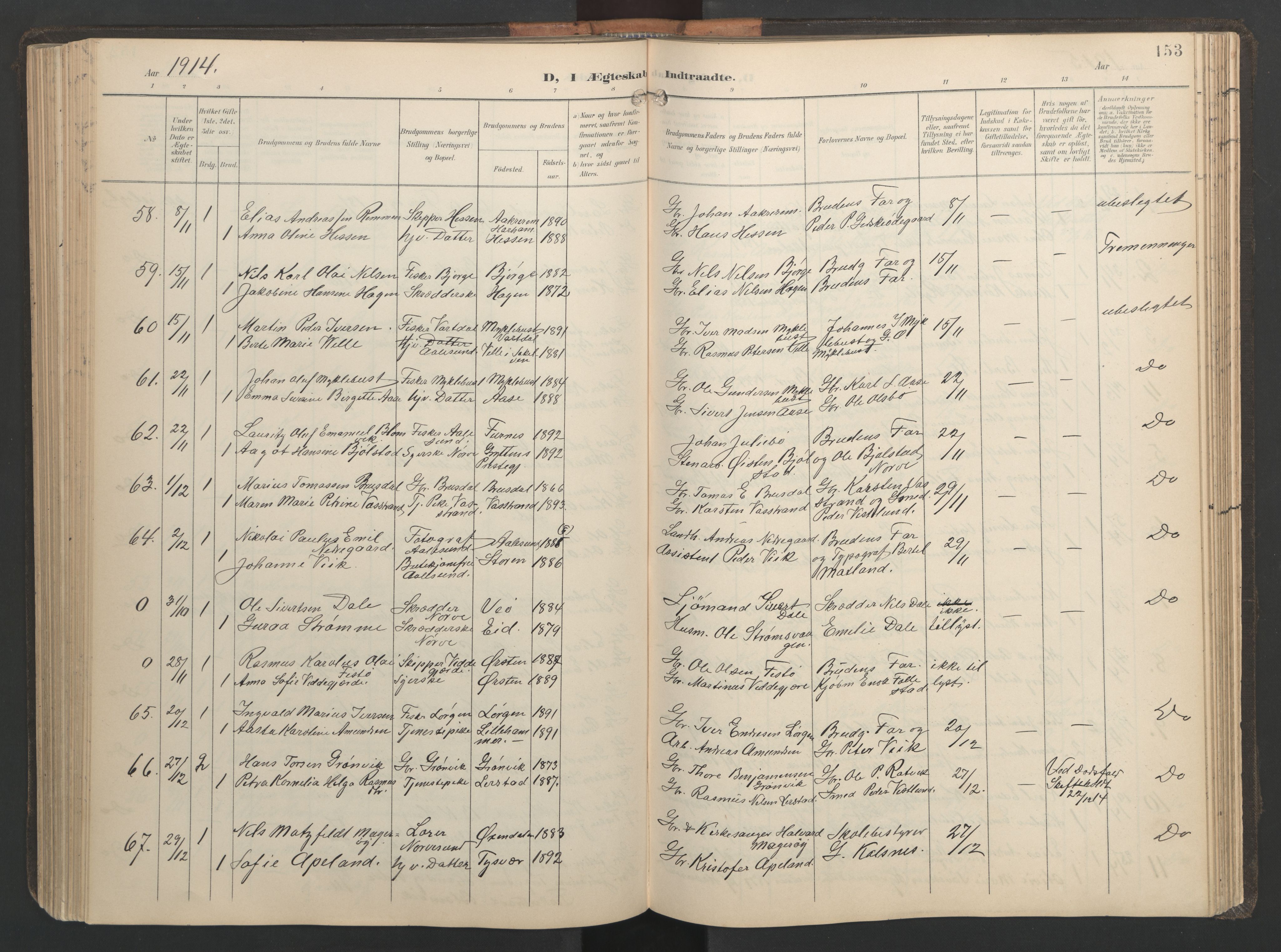 Ministerialprotokoller, klokkerbøker og fødselsregistre - Møre og Romsdal, AV/SAT-A-1454/528/L0433: Parish register (copy) no. 528C14, 1899-1922, p. 153