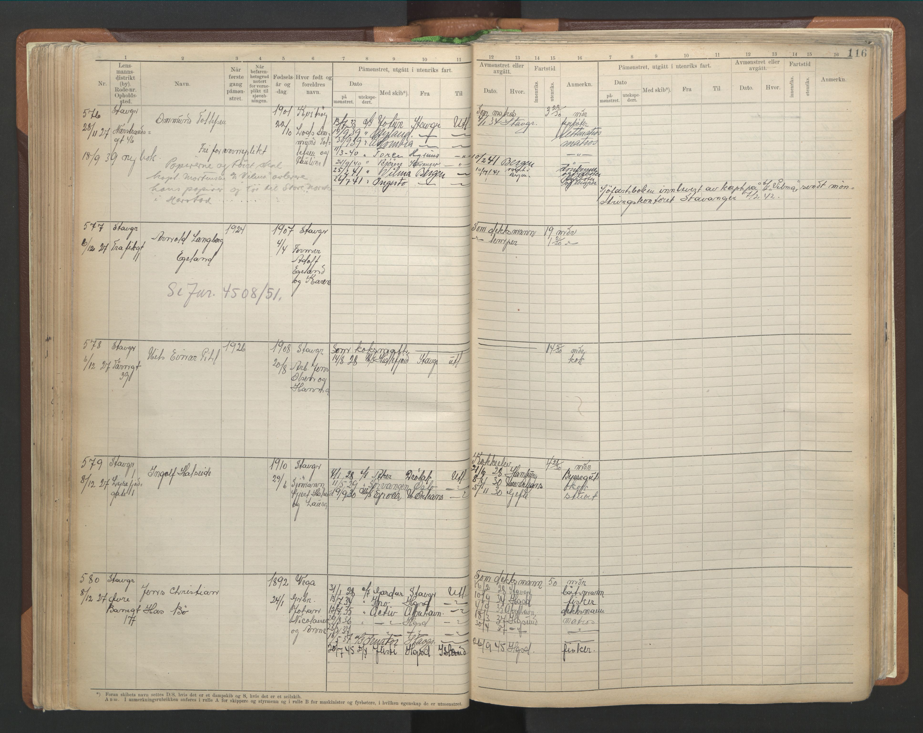 Stavanger sjømannskontor, AV/SAST-A-102006/F/Fb/Fbb/L0013: Sjøfartshovedrulle A, patentnr. 1-1495 (del 1), 1921-1933, p. 122