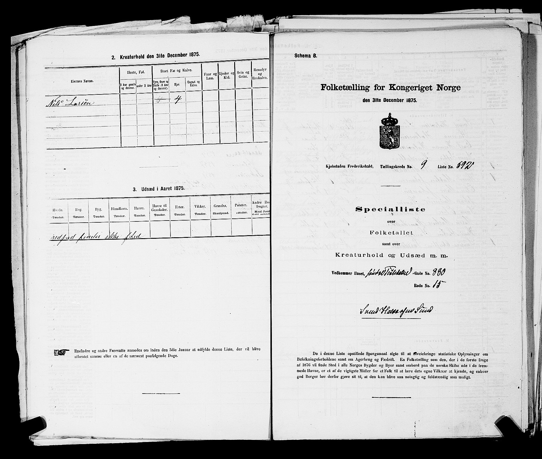 RA, 1875 census for 0101P Fredrikshald, 1875, p. 1440