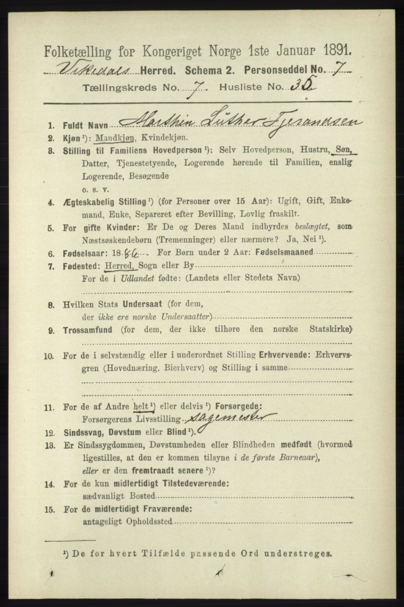 RA, 1891 census for 1157 Vikedal, 1891, p. 2183