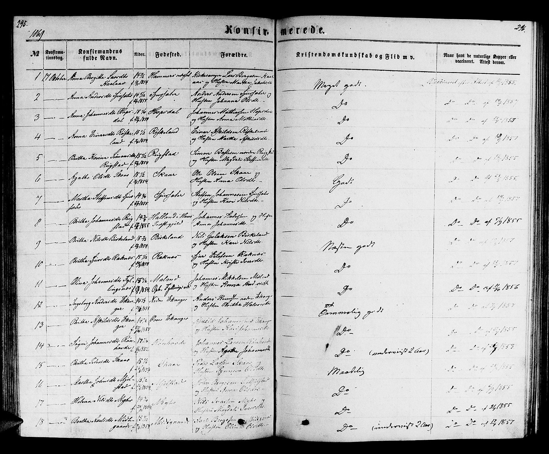 Hamre sokneprestembete, AV/SAB-A-75501/H/Ha/Hab: Parish register (copy) no. B 2, 1863-1880, p. 295-296