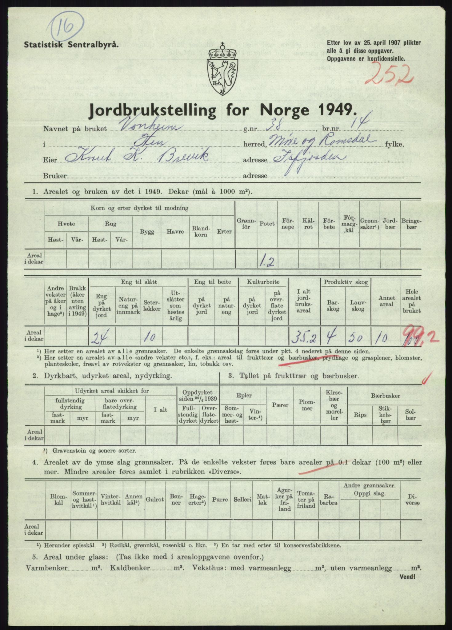 Statistisk sentralbyrå, Næringsøkonomiske emner, Jordbruk, skogbruk, jakt, fiske og fangst, AV/RA-S-2234/G/Gc/L0323: Møre og Romsdal: Grytten og Hen, 1949, p. 747