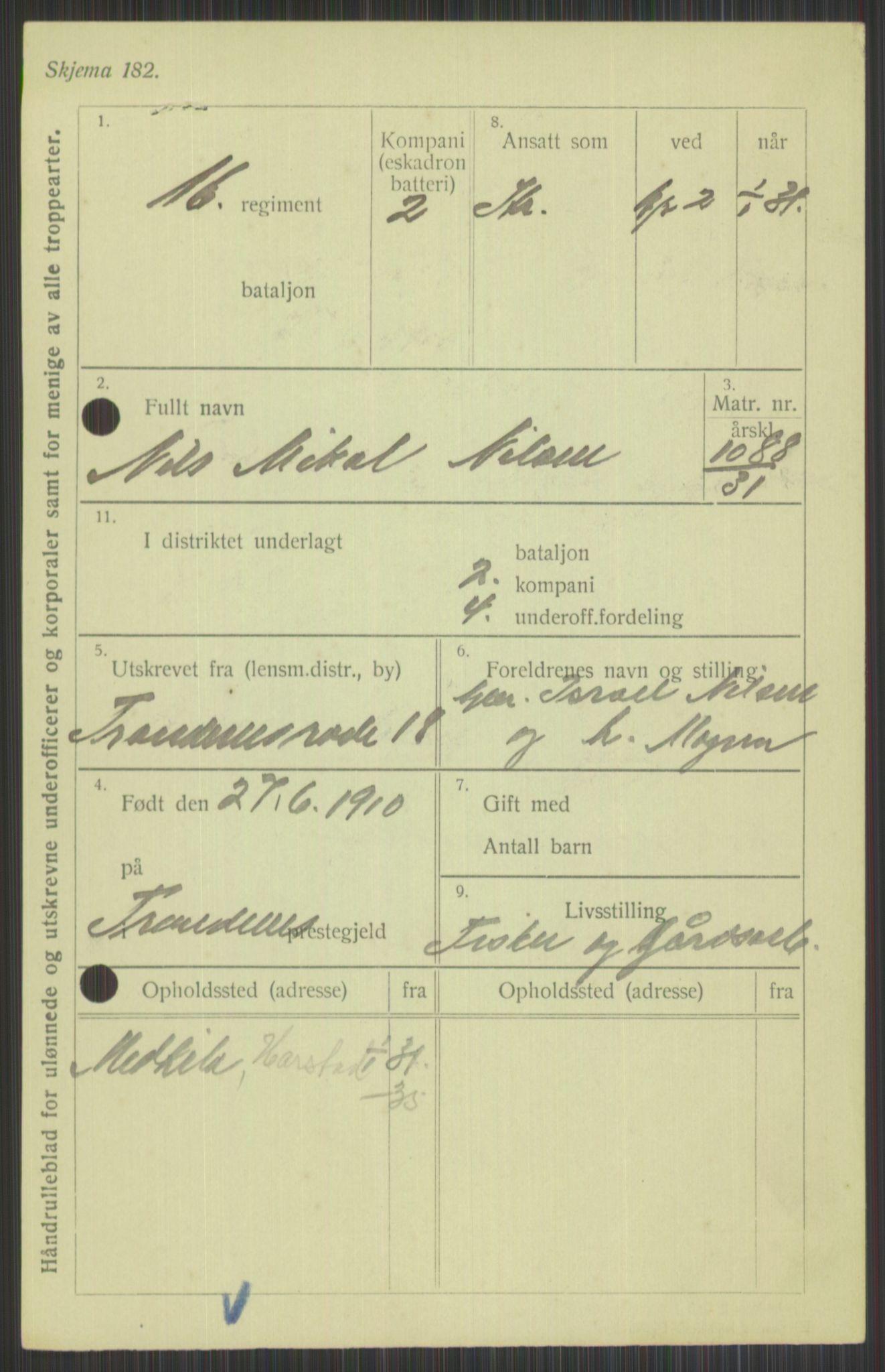 Forsvaret, Troms infanteriregiment nr. 16, AV/RA-RAFA-3146/P/Pa/L0015: Rulleblad for regimentets menige mannskaper, årsklasse 1931, 1931, p. 847