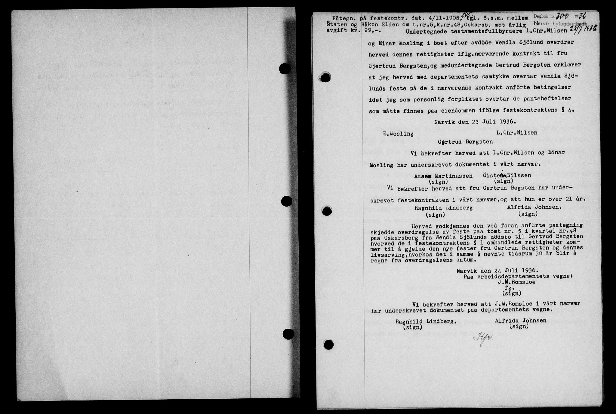 Narvik sorenskriveri, SAT/A-0002/1/2/2C/2Ca/L0011: Mortgage book no. 14, 1935-1937, Deed date: 28.07.1936