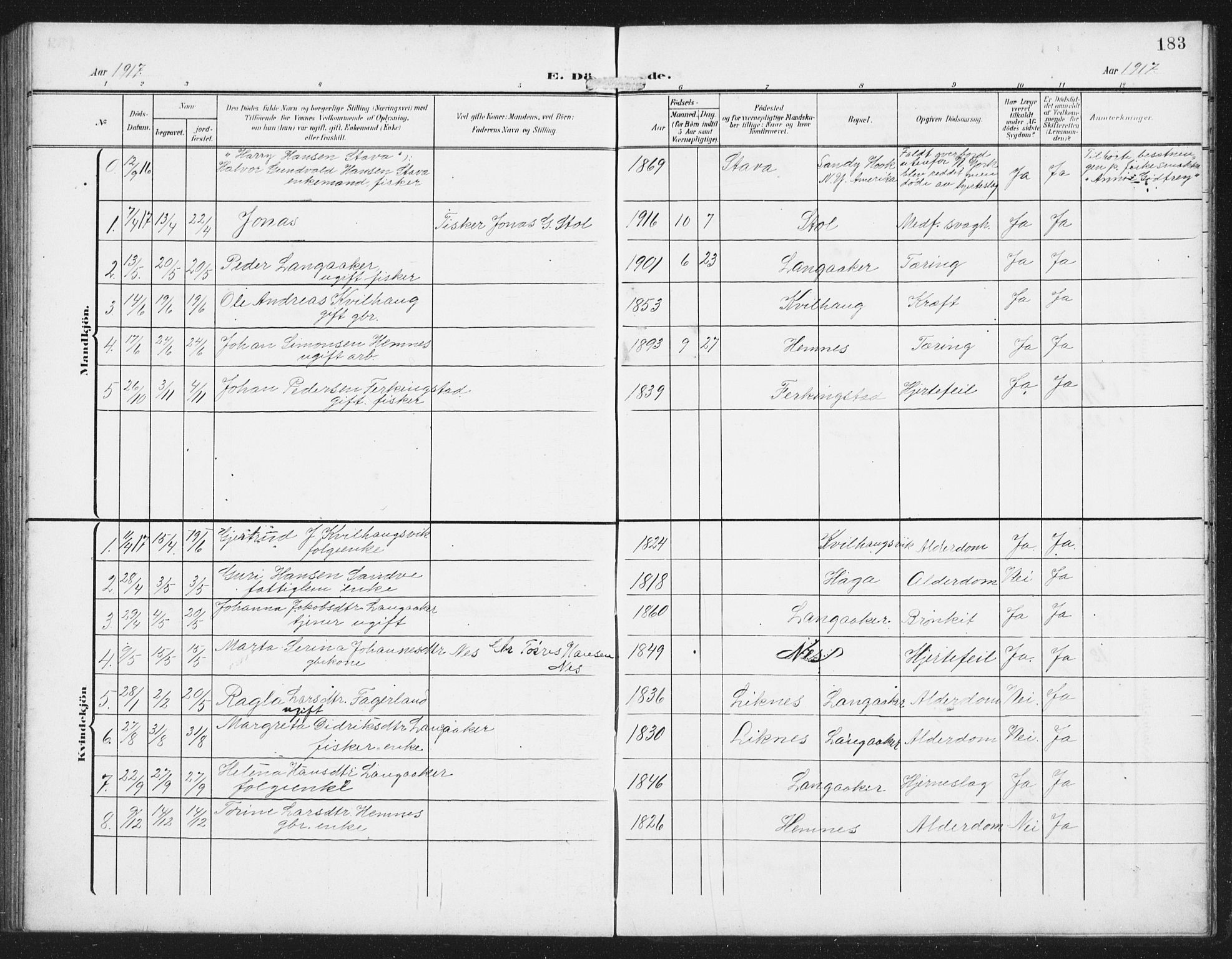 Skudenes sokneprestkontor, AV/SAST-A -101849/H/Ha/Hab/L0011: Parish register (copy) no. B 11, 1909-1943, p. 183