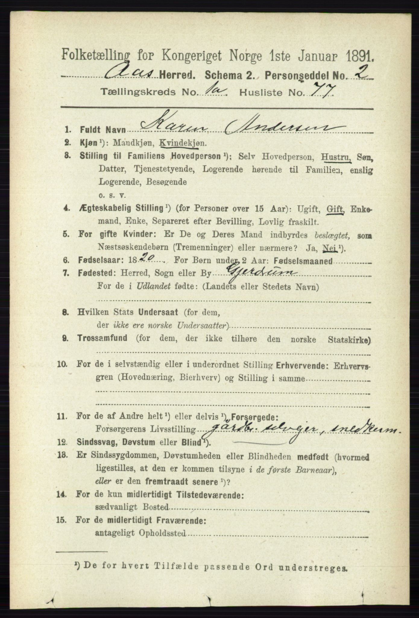 RA, 1891 census for 0214 Ås, 1891, p. 597