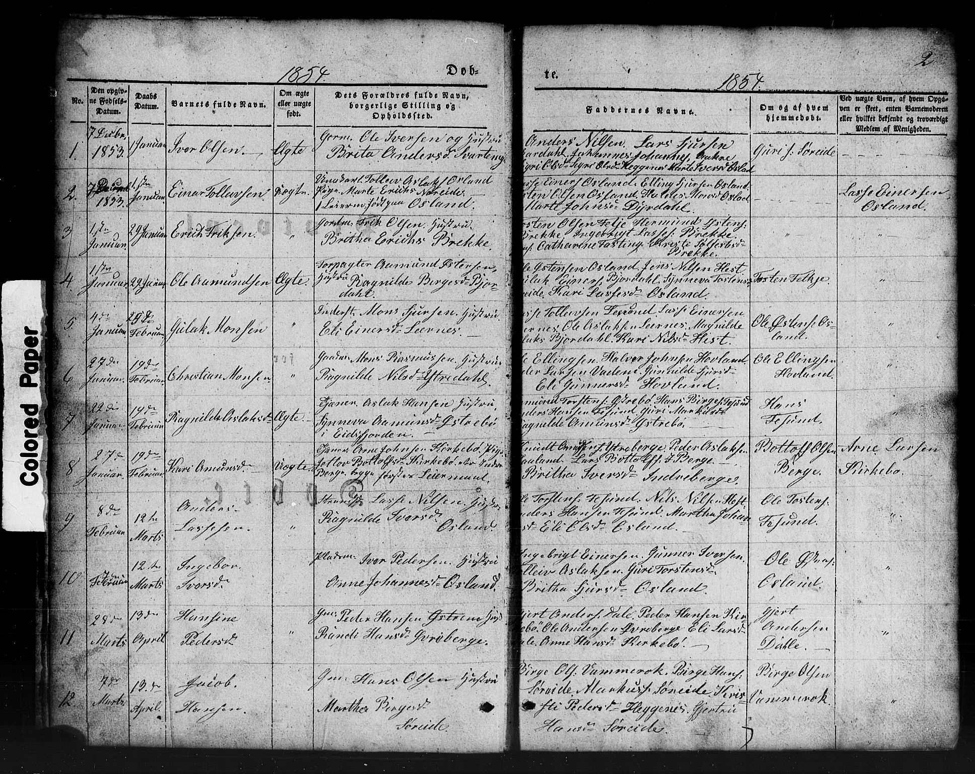 Lavik sokneprestembete, AV/SAB-A-80901: Parish register (copy) no. B 1, 1854-1881, p. 2