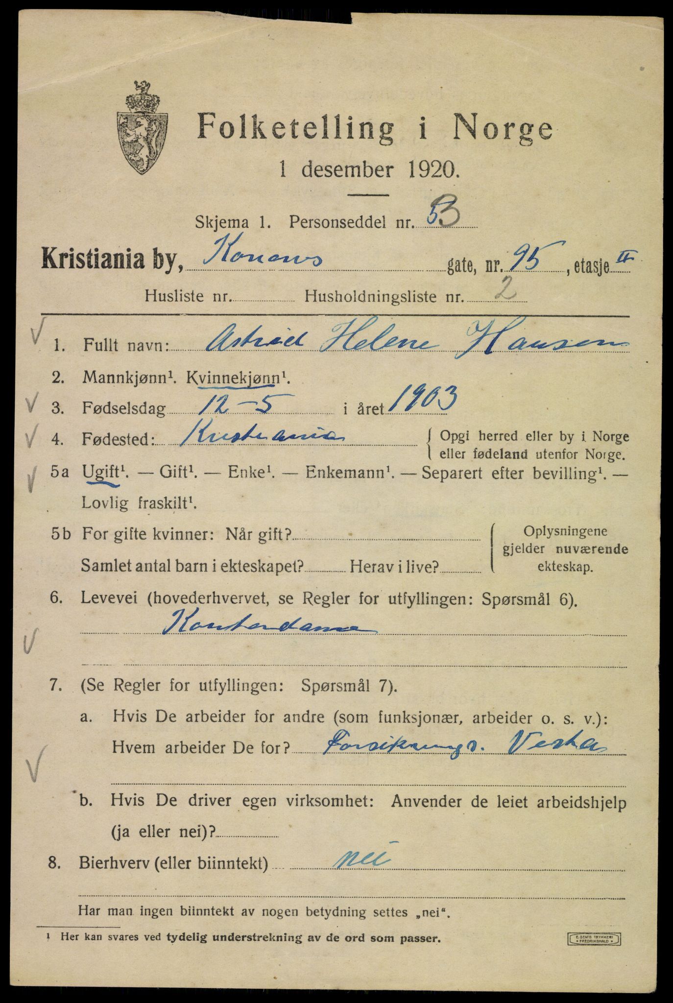 SAO, 1920 census for Kristiania, 1920, p. 349499