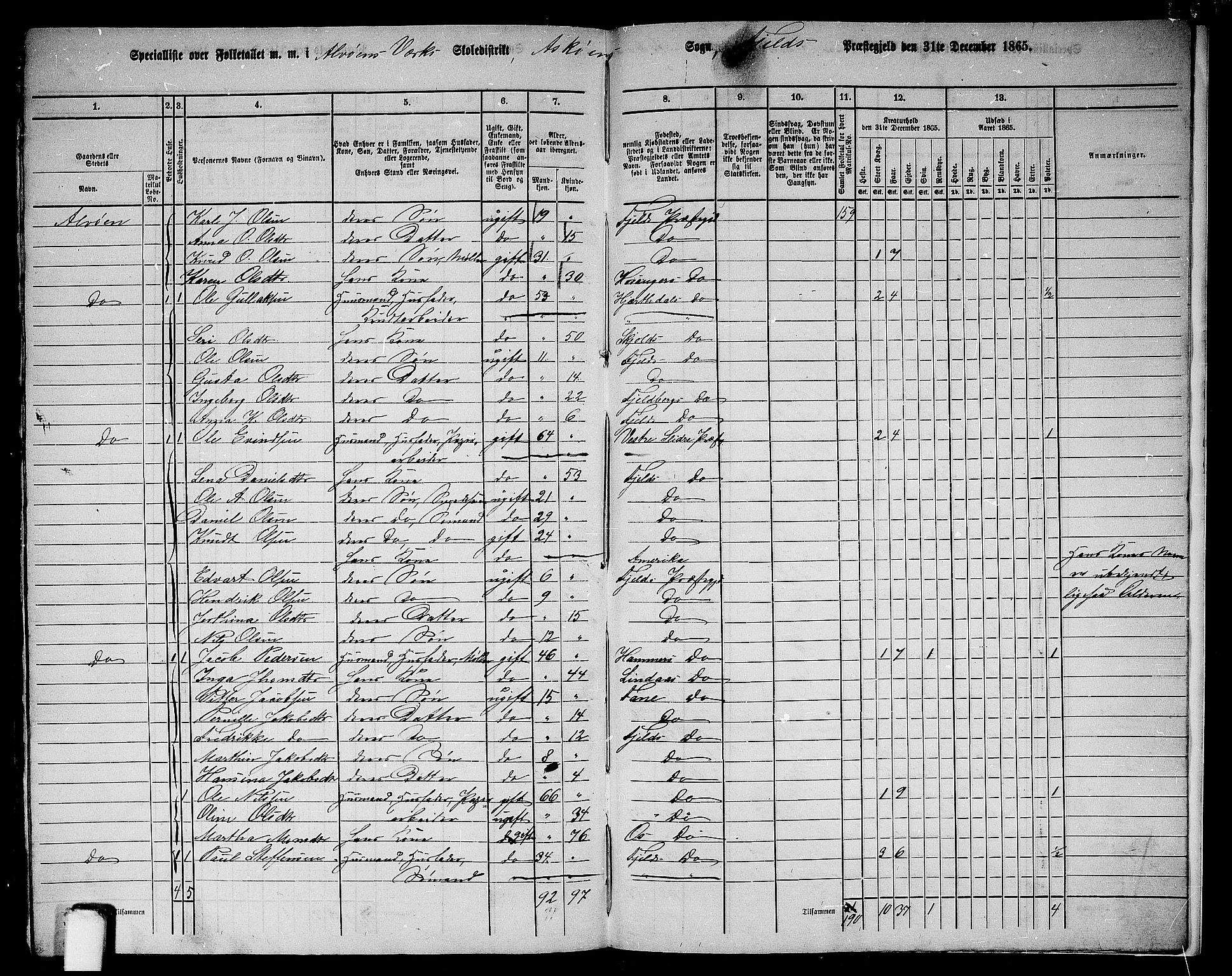 RA, 1865 census for Fjell, 1865, p. 265