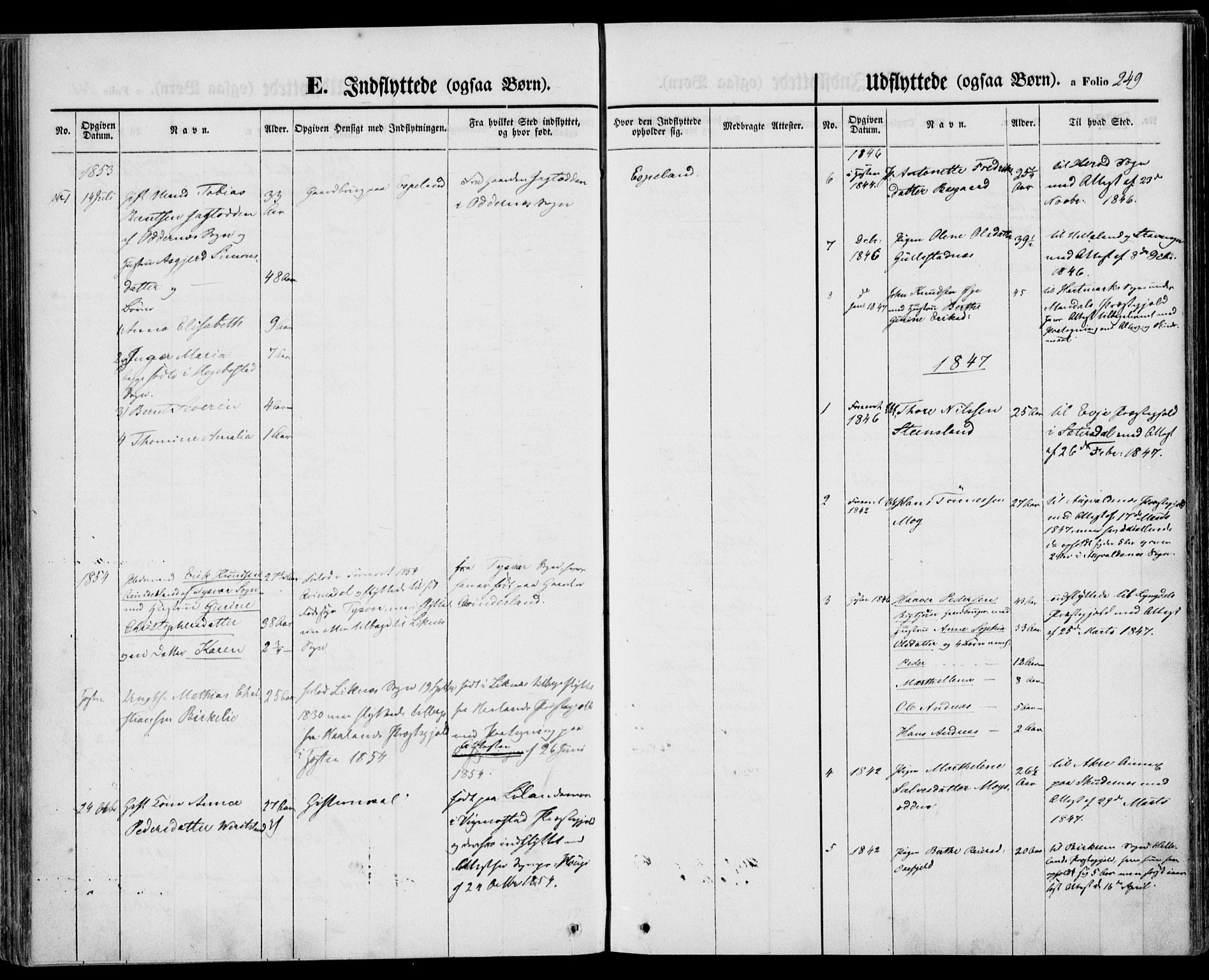 Kvinesdal sokneprestkontor, AV/SAK-1111-0026/F/Fa/Fab/L0005: Parish register (official) no. A 5, 1844-1857, p. 249