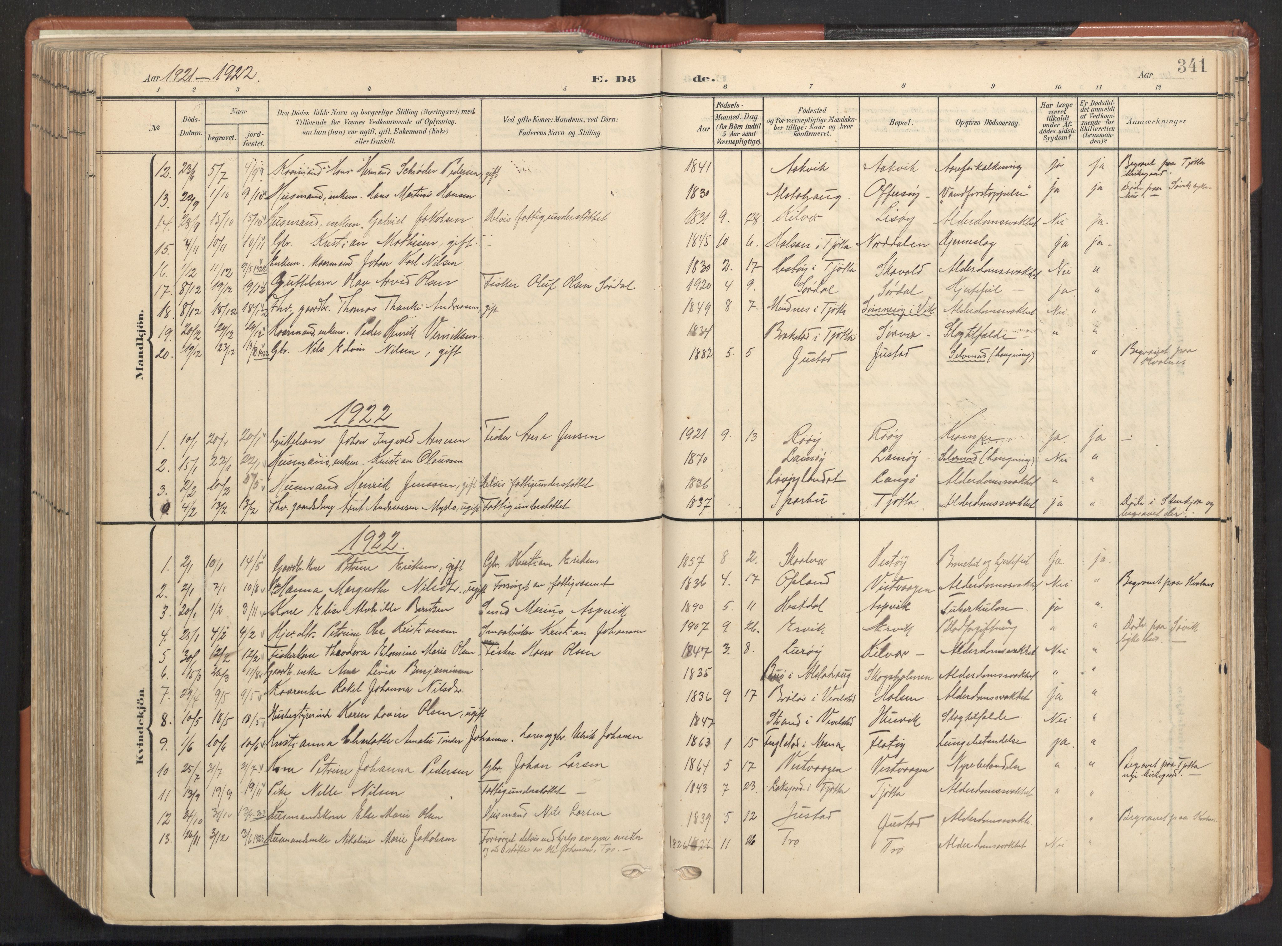 Ministerialprotokoller, klokkerbøker og fødselsregistre - Nordland, AV/SAT-A-1459/817/L0265: Parish register (official) no. 817A05, 1908-1944, p. 341