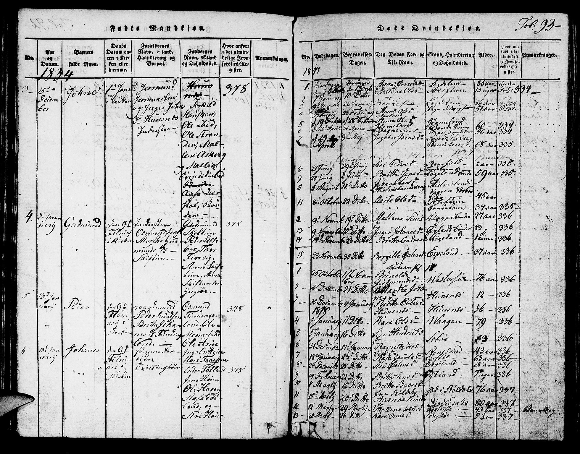 Hjelmeland sokneprestkontor, SAST/A-101843/01/V/L0001: Parish register (copy) no. B 1, 1816-1841, p. 93