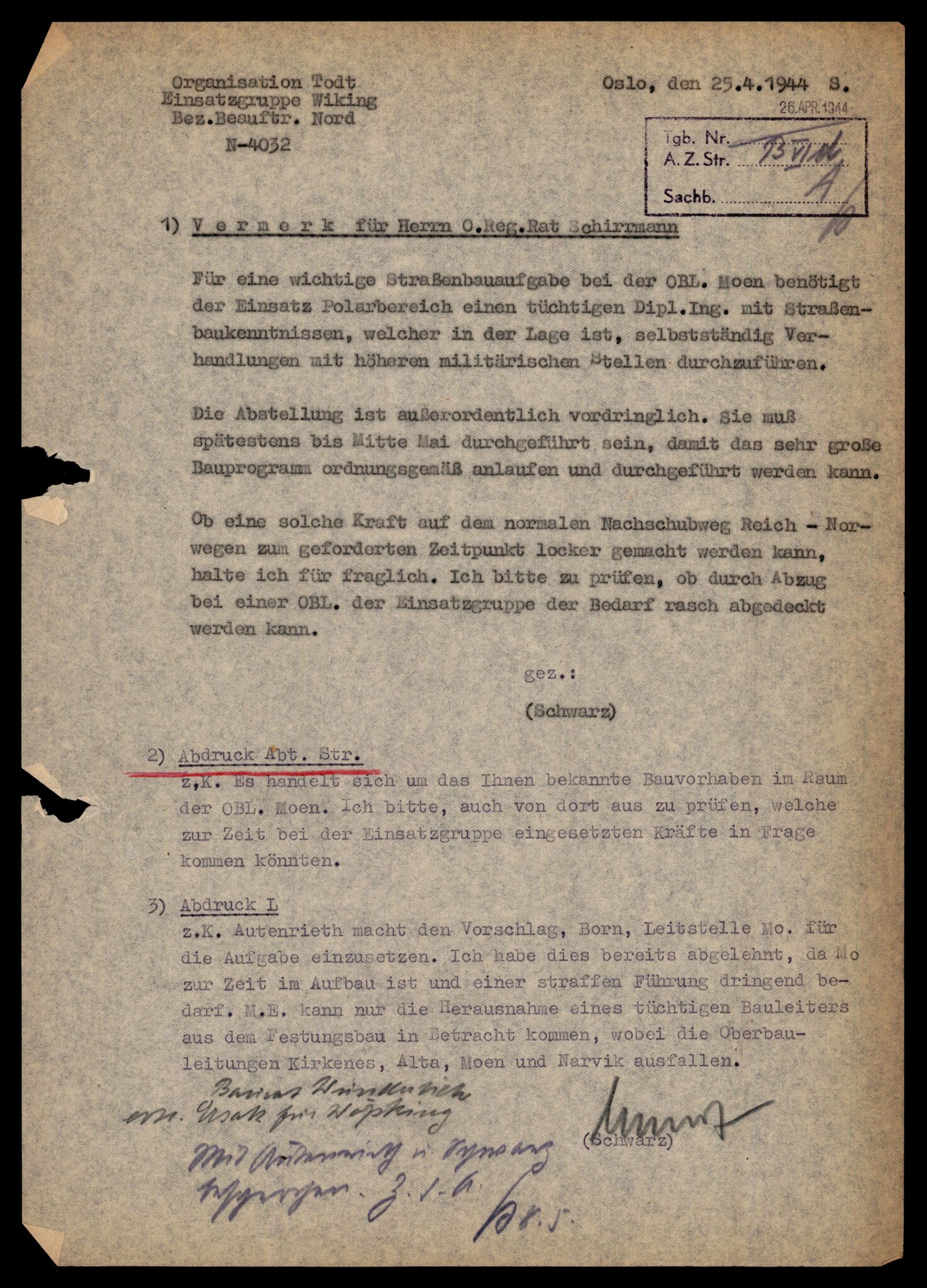 Forsvarets Overkommando. 2 kontor. Arkiv 11.4. Spredte tyske arkivsaker, AV/RA-RAFA-7031/D/Dar/Darb/L0001: Reichskommissariat - Hauptabteilung Technik und Verkehr, 1940-1944, p. 838