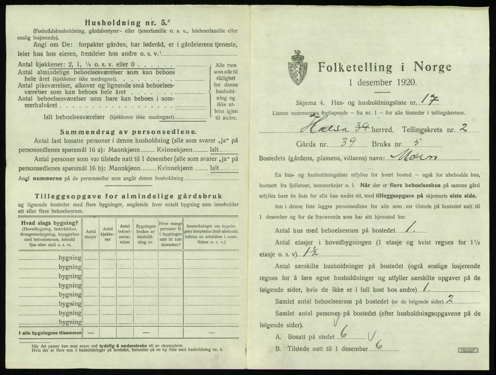 SAT, 1920 census for Halsa, 1920, p. 138