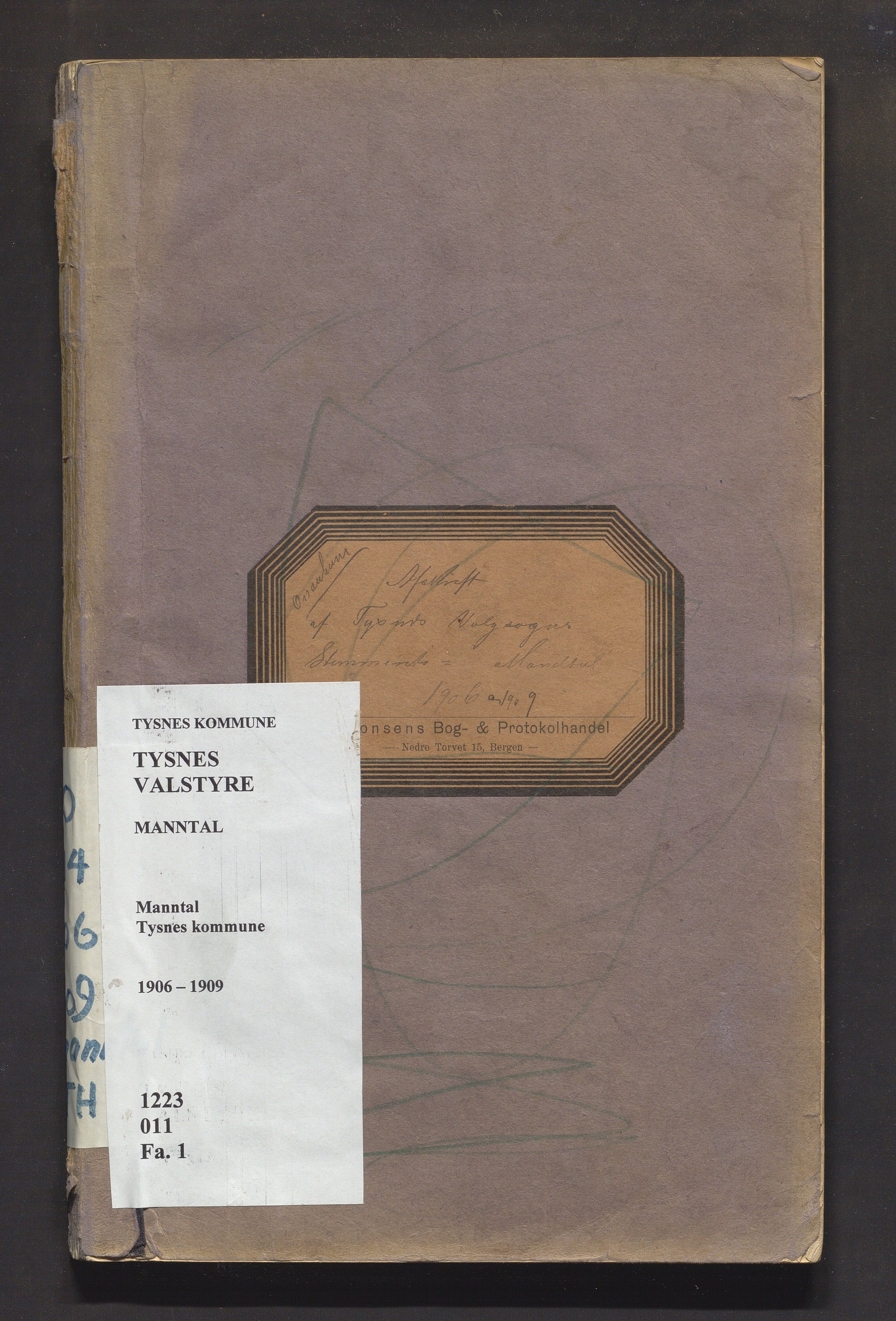 Tysnes kommune. Valstyret, IKAH/1223-011/F/Fa/L0001: Manntalsprotokoll over røysteføre i Tysnes, 1906-1909