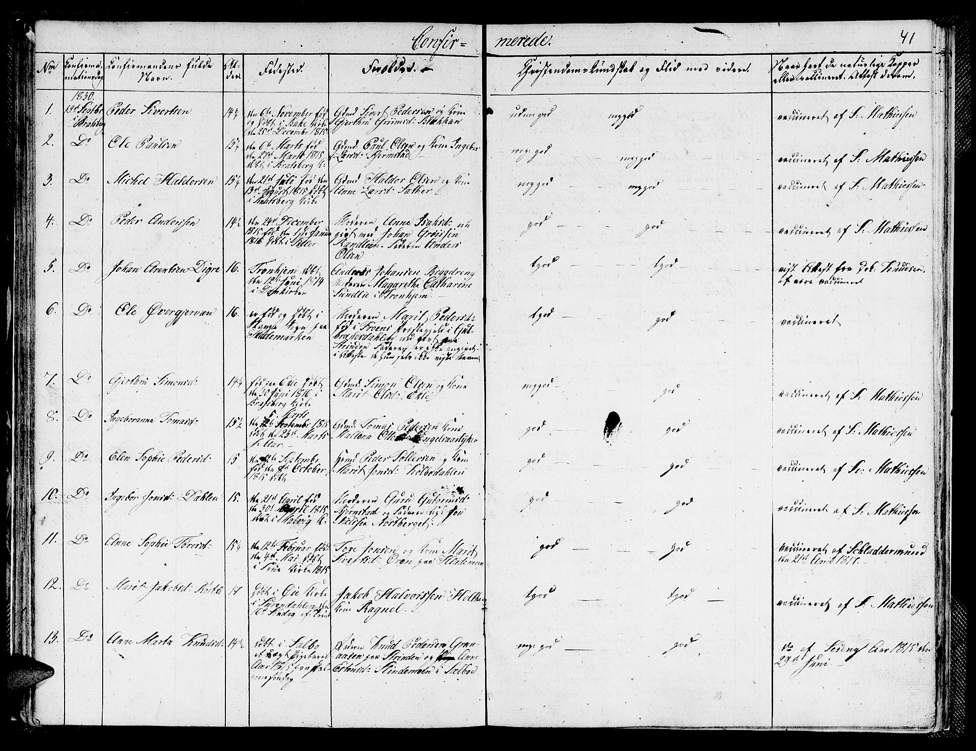 Ministerialprotokoller, klokkerbøker og fødselsregistre - Sør-Trøndelag, AV/SAT-A-1456/608/L0337: Parish register (copy) no. 608C03, 1821-1831, p. 41