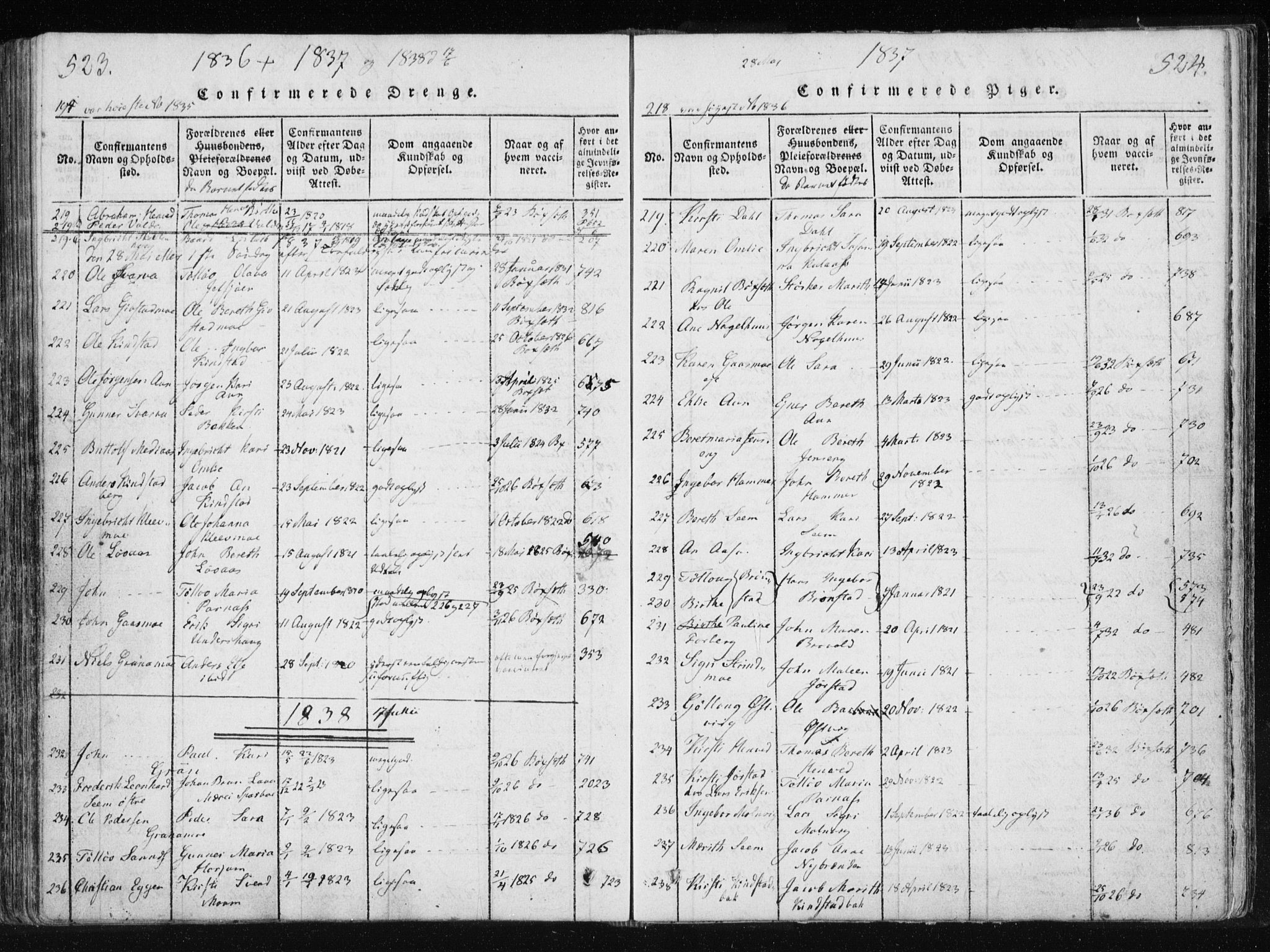 Ministerialprotokoller, klokkerbøker og fødselsregistre - Nord-Trøndelag, AV/SAT-A-1458/749/L0469: Parish register (official) no. 749A03, 1817-1857, p. 523-524