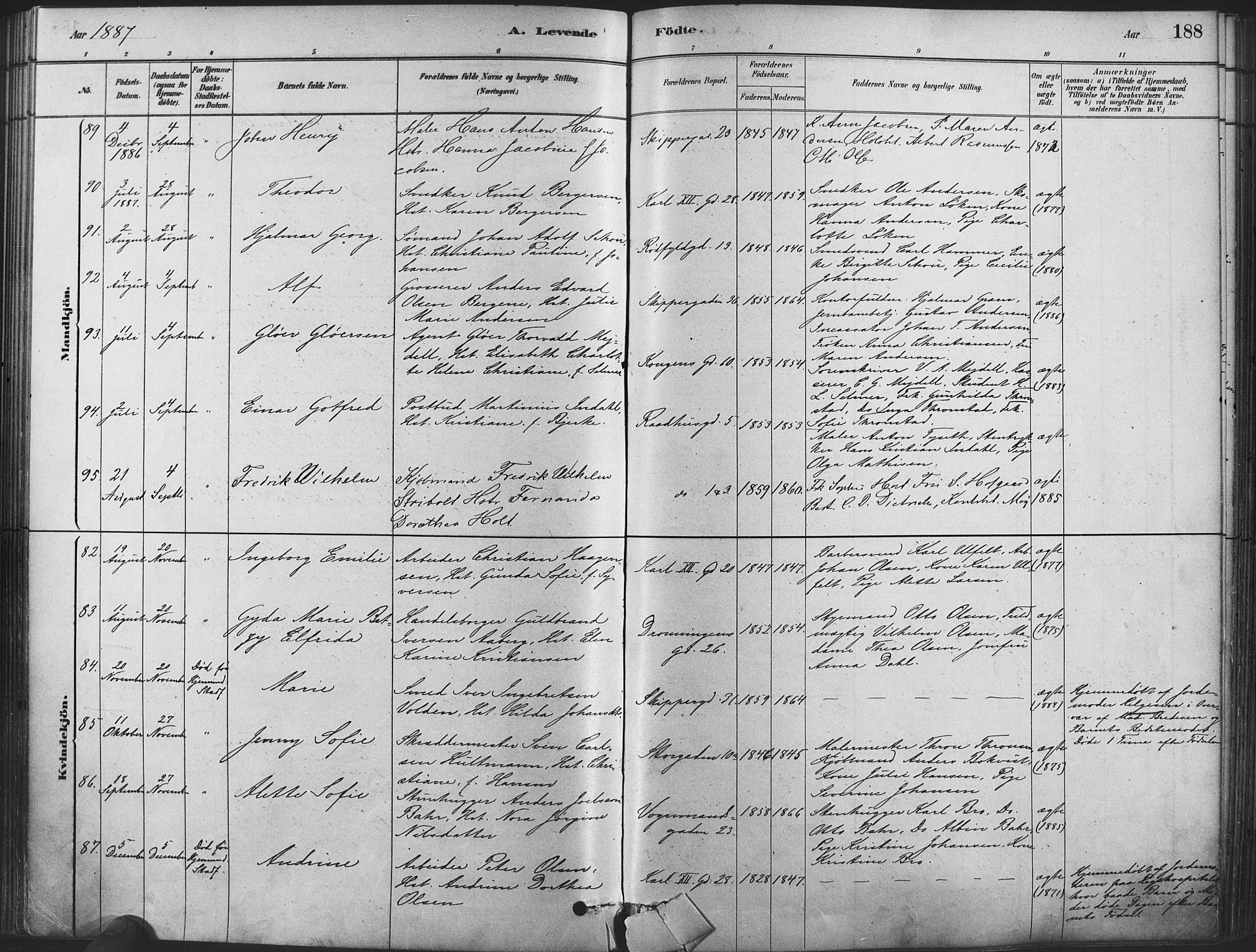 Oslo domkirke Kirkebøker, SAO/A-10752/F/Fa/L0029: Parish register (official) no. 29, 1879-1892, p. 188