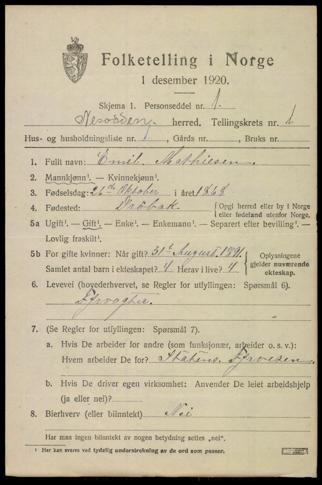 SAO, 1920 census for Nesodden, 1920, p. 1769