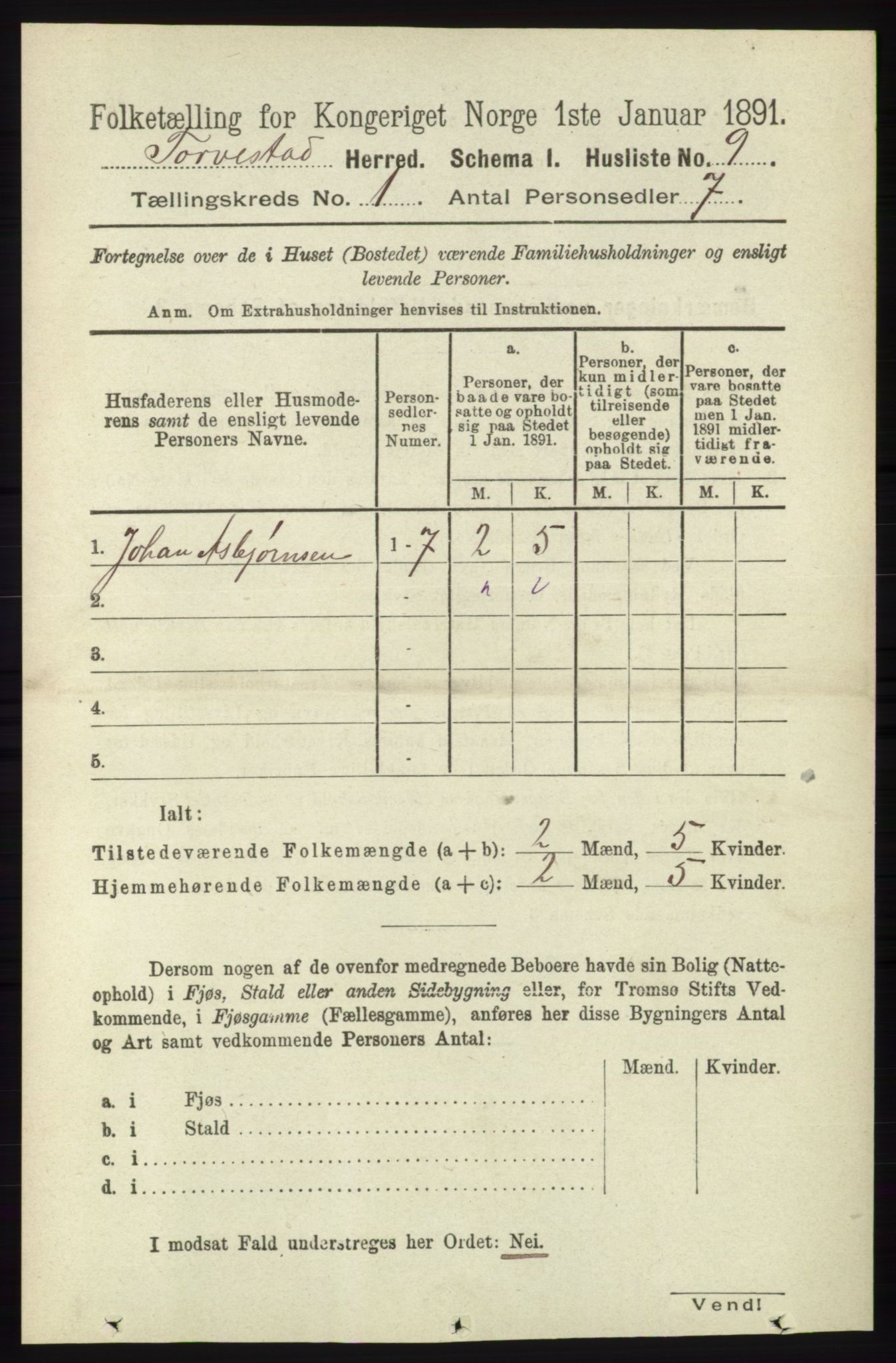 RA, 1891 census for 1152 Torvastad, 1891, p. 26