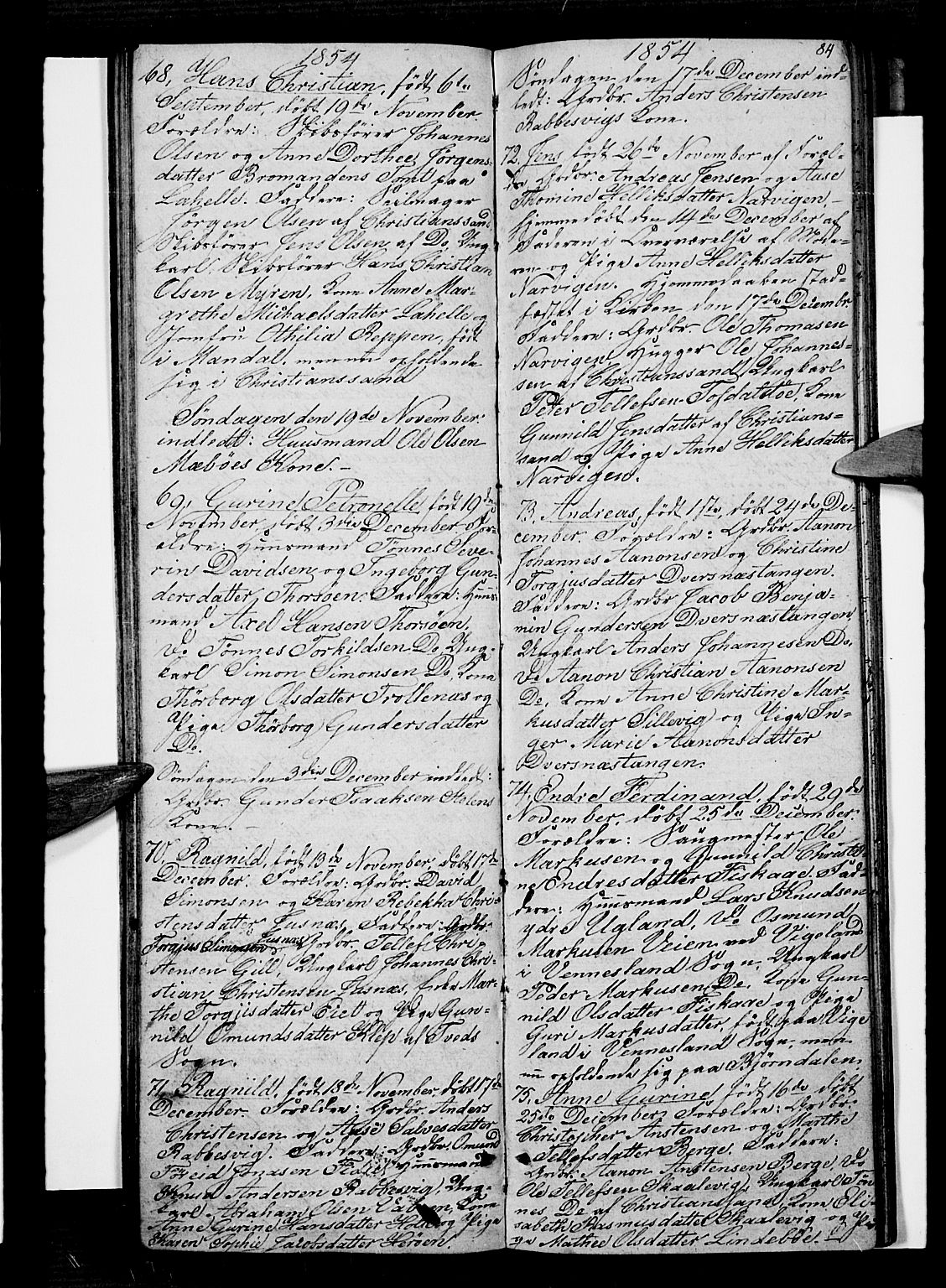 Oddernes sokneprestkontor, AV/SAK-1111-0033/F/Fb/Fba/L0005: Parish register (copy) no. B 5, 1846-1859, p. 84