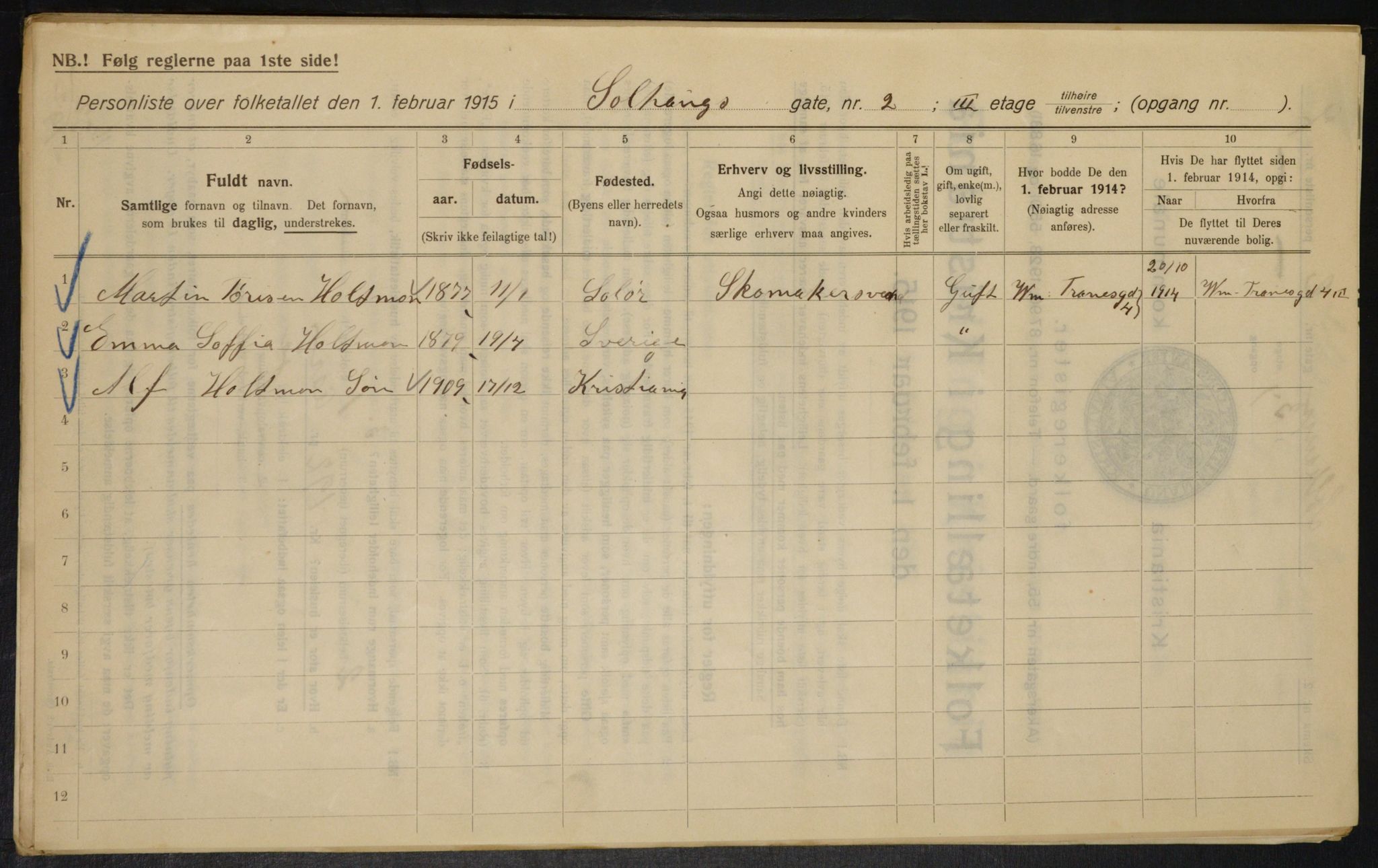 OBA, Municipal Census 1915 for Kristiania, 1915, p. 99266