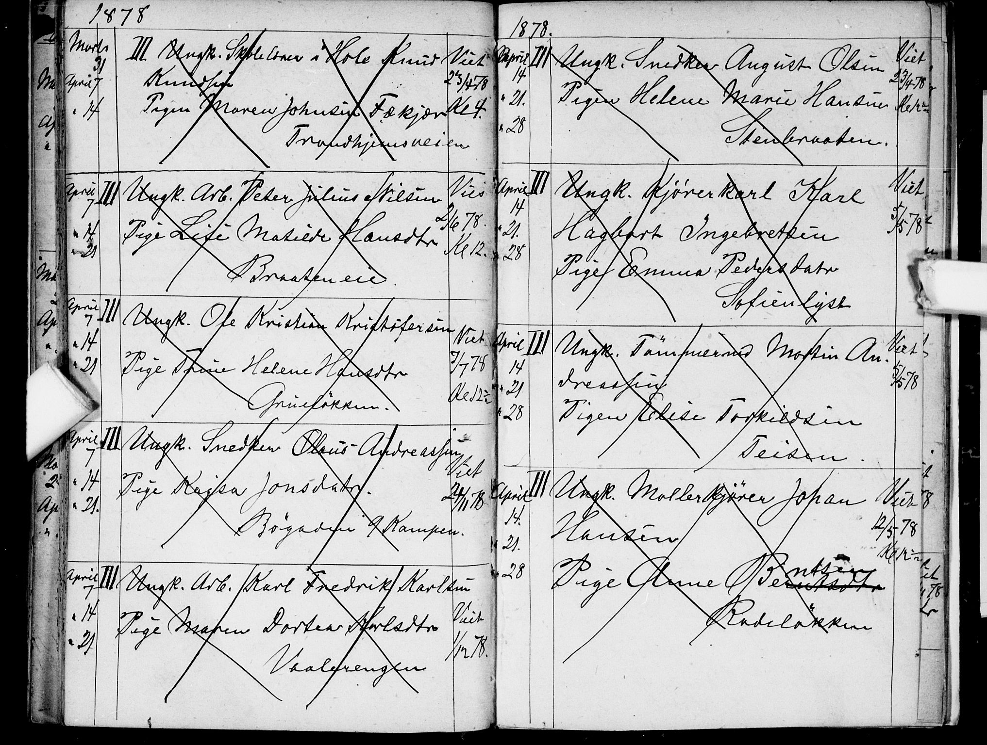 Østre Aker prestekontor Kirkebøker, AV/SAO-A-10840/H/Ha/L0003: Banns register no. I 3, 1873-1878