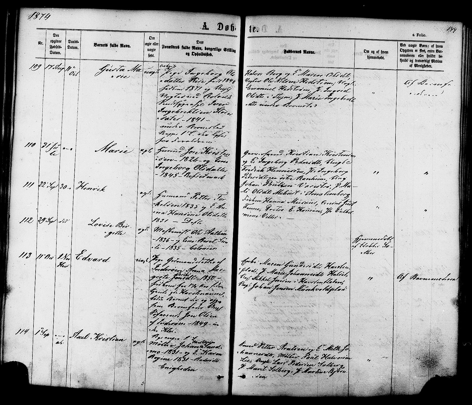 Ministerialprotokoller, klokkerbøker og fødselsregistre - Sør-Trøndelag, SAT/A-1456/606/L0293: Parish register (official) no. 606A08, 1866-1877, p. 144