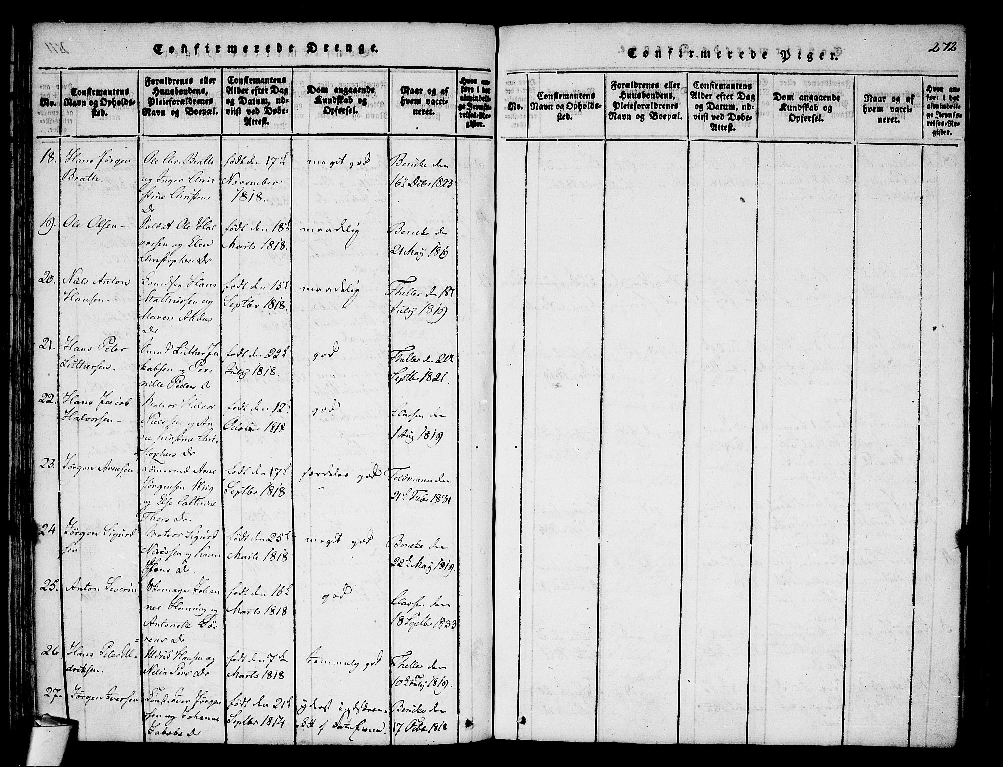 Stavern kirkebøker, AV/SAKO-A-318/F/Fa/L0006: Parish register (official) no. 6, 1816-1839, p. 272