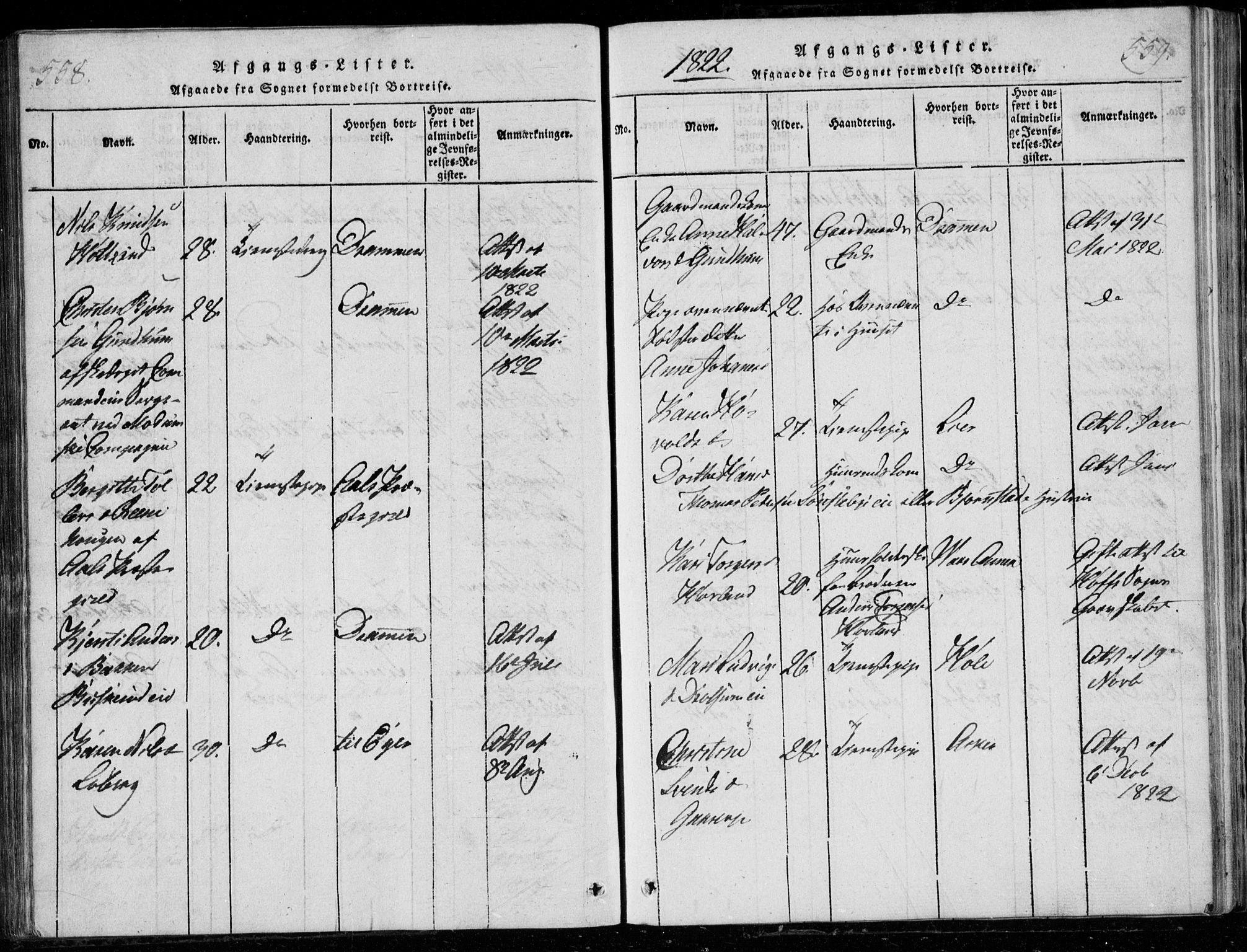 Modum kirkebøker, AV/SAKO-A-234/G/Ga/L0001: Parish register (copy) no. I 1, 1818-1824, p. 558-559