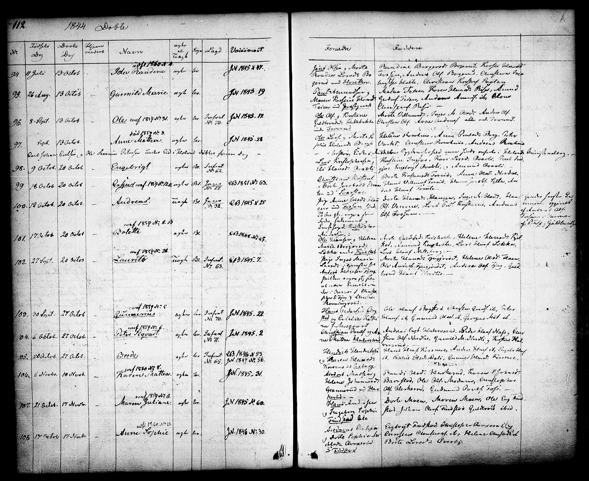 Aurskog prestekontor Kirkebøker, SAO/A-10304a/F/Fa/L0006: Parish register (official) no. I 6, 1829-1853, p. 112